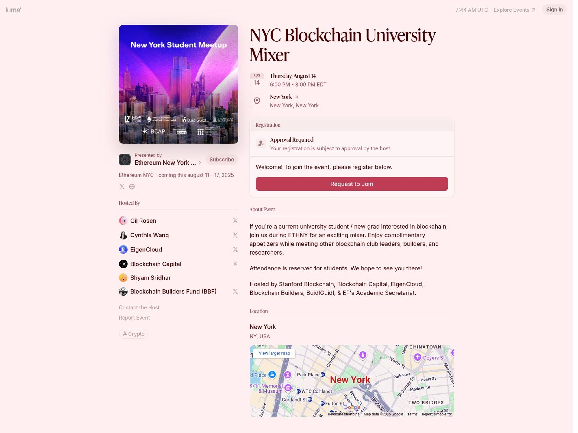 NYC Blockchain University Mixer website