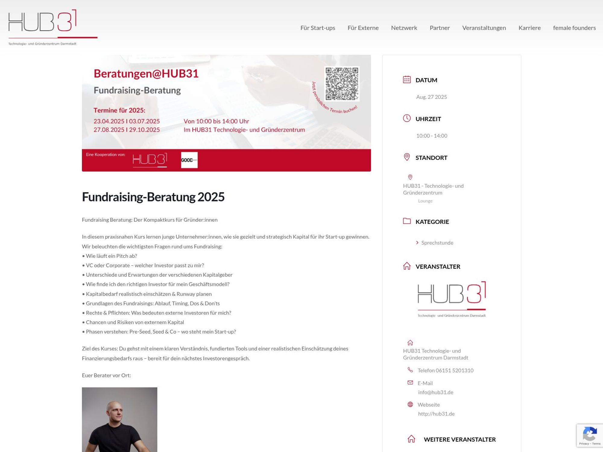 Fundraising-Beratung im HUB31 website