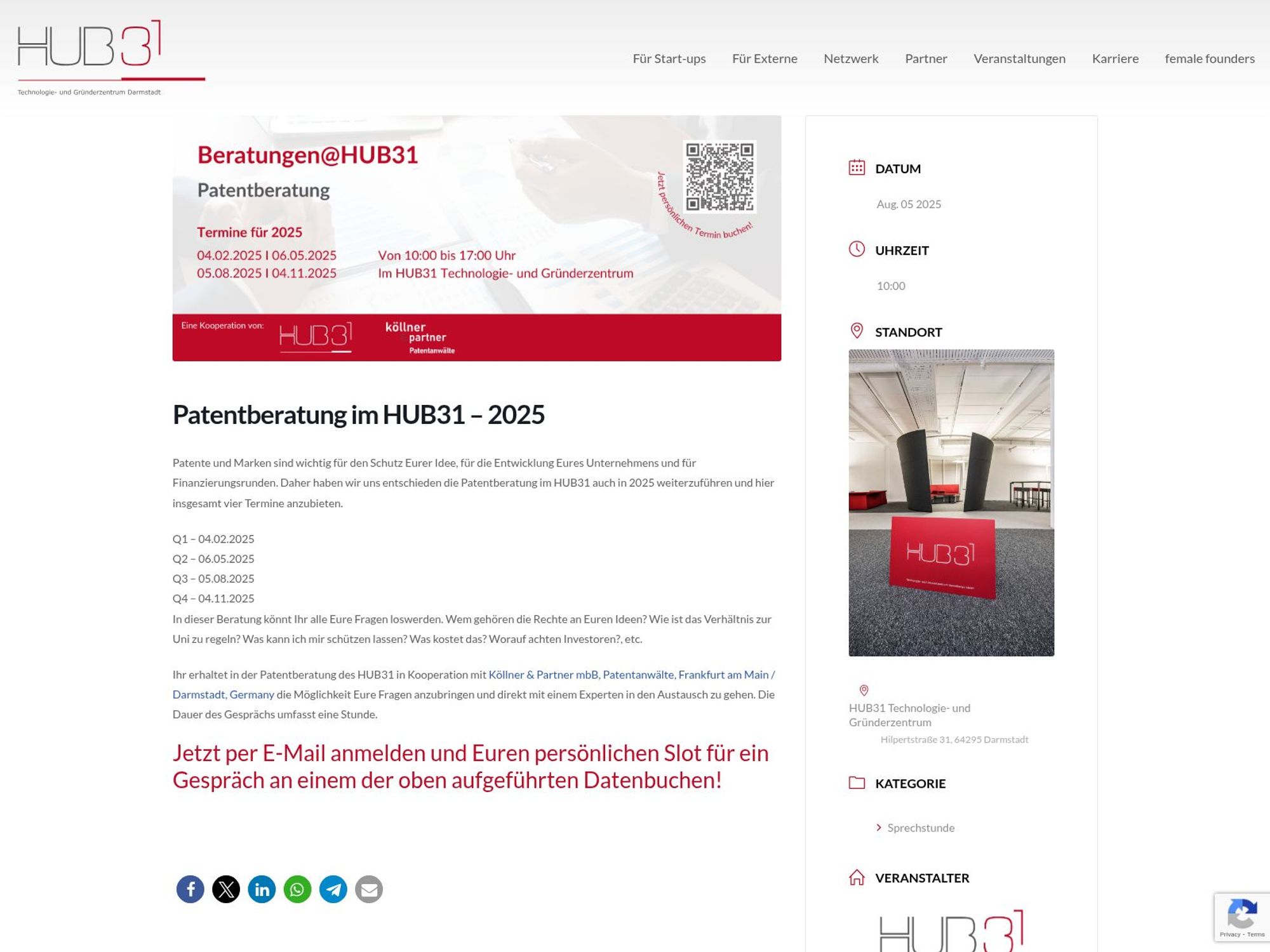 Gründungssprechstunde mit dem VFE im HUB31 website