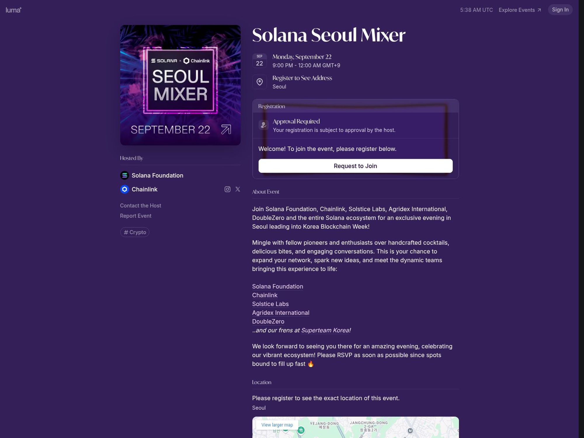 Solana Seoul Mixer website