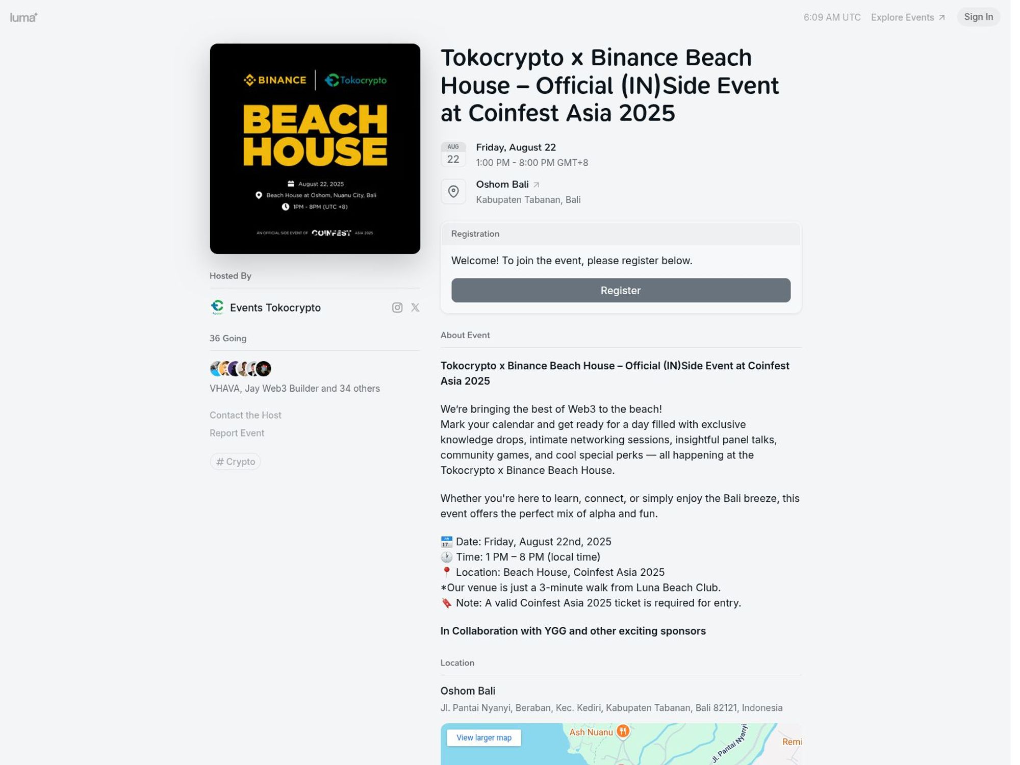 Tokocrypto x Binance Beach House – Official (IN)Side Event at Coinfest Asia 2025 website