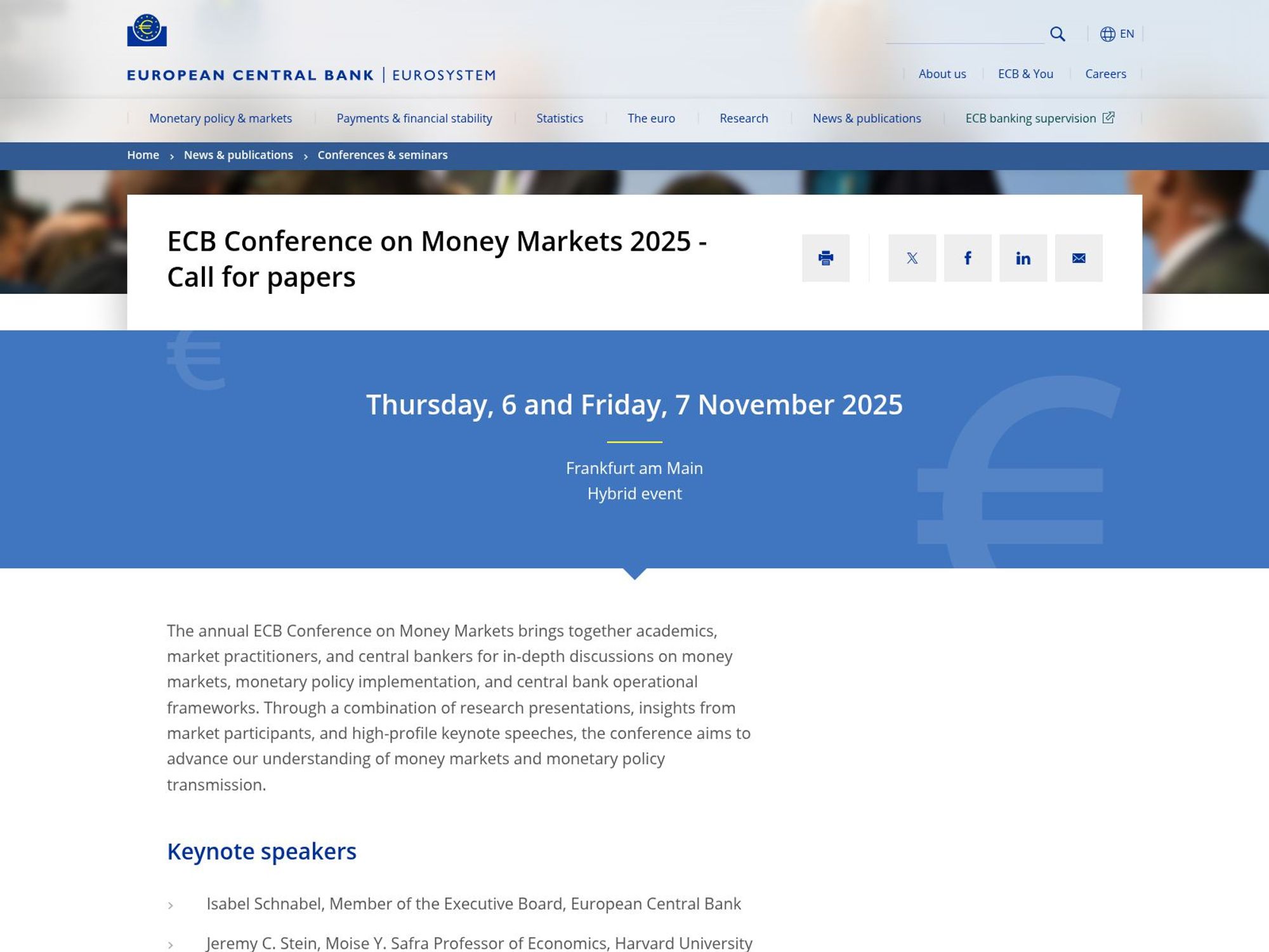ECB Conference on Money Markets 2025 website