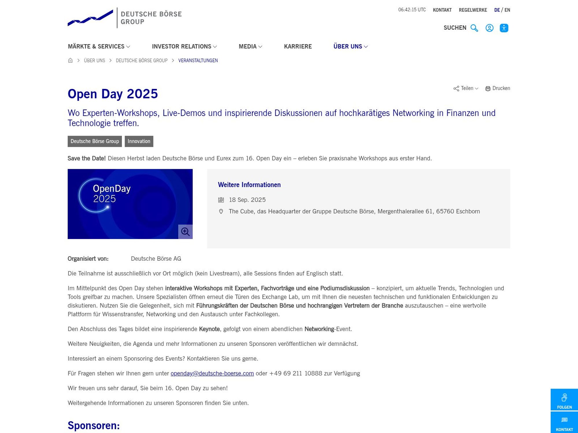 Deutsche Börse Open Day 2025 website