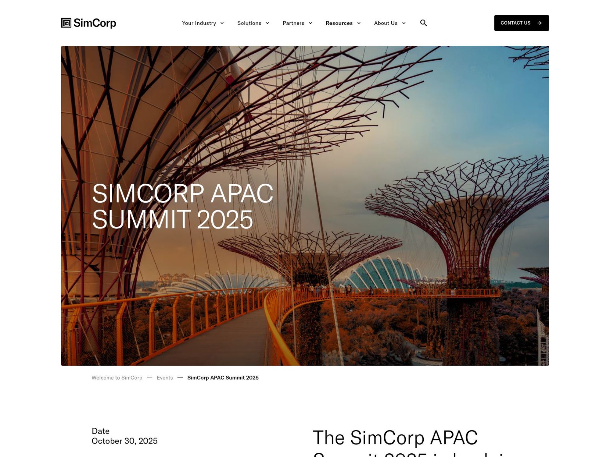 SimCorp APAC Summit 2025 website