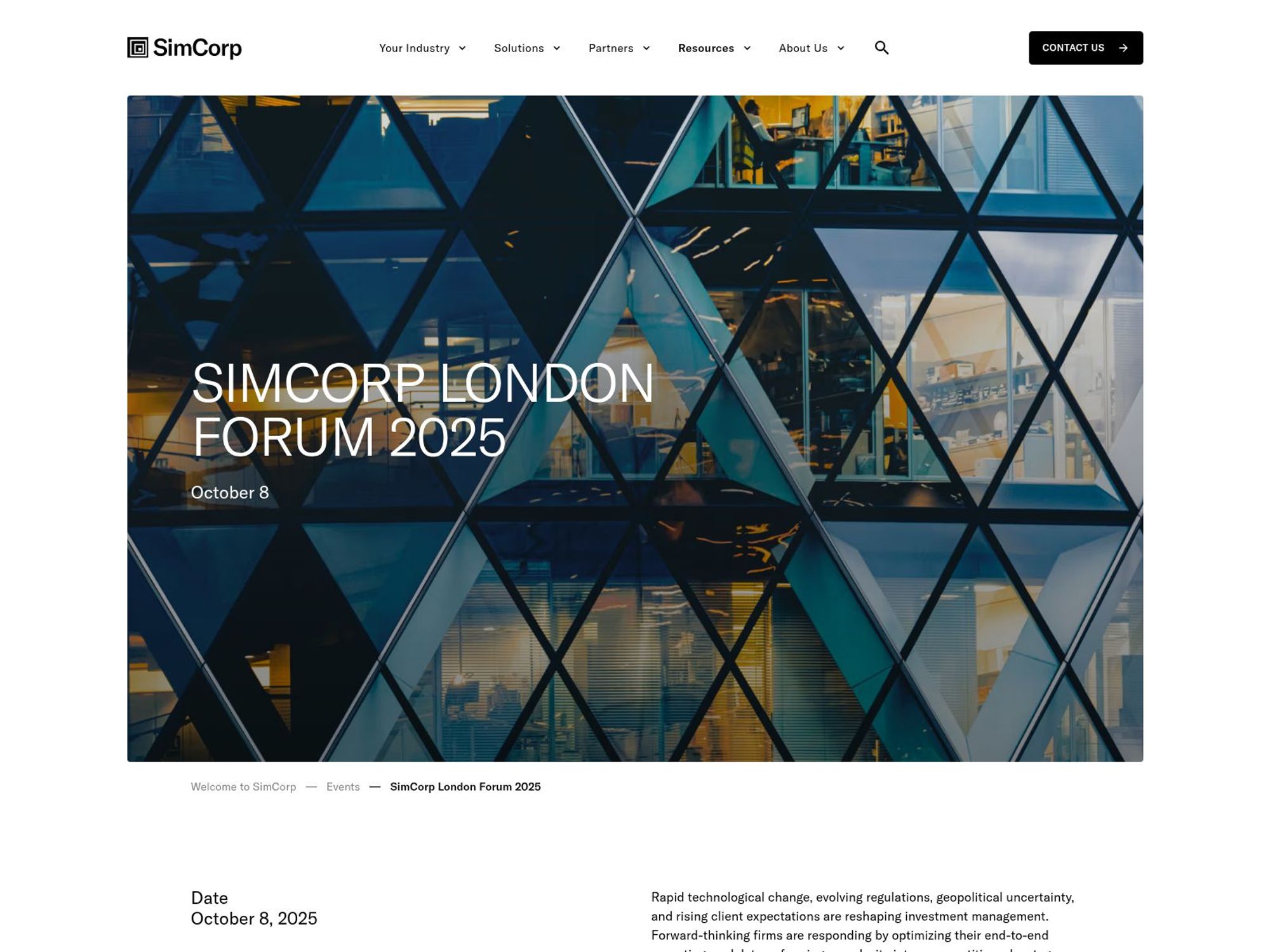 SimCorp London Forum 2025 website