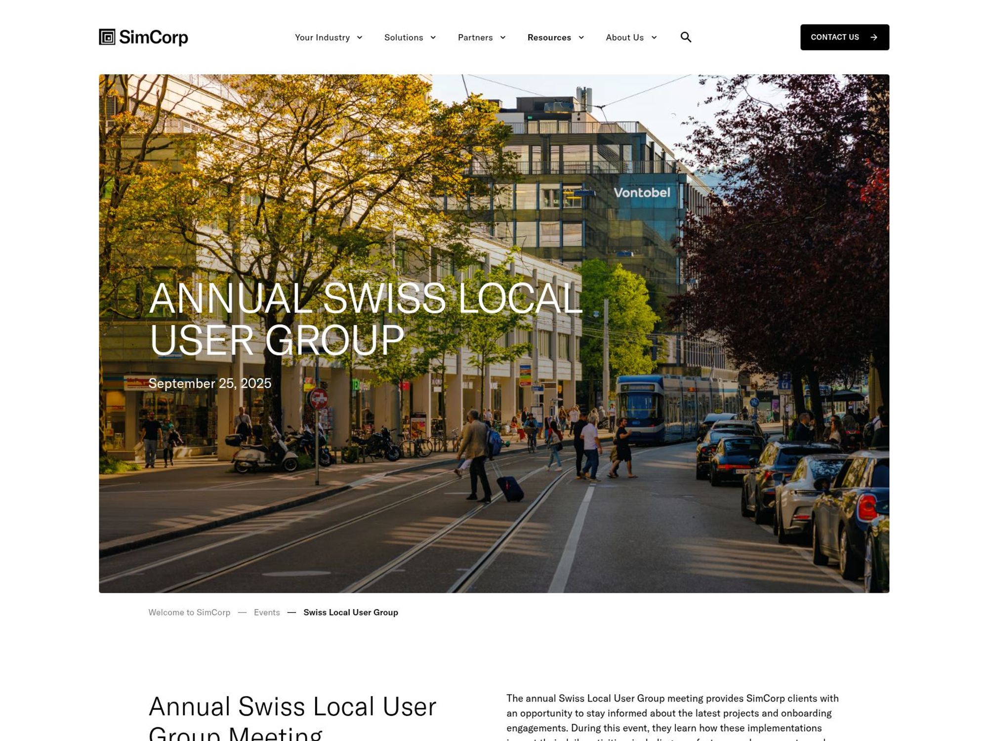 SimCorp Annual Swiss Local User Group Meeting website