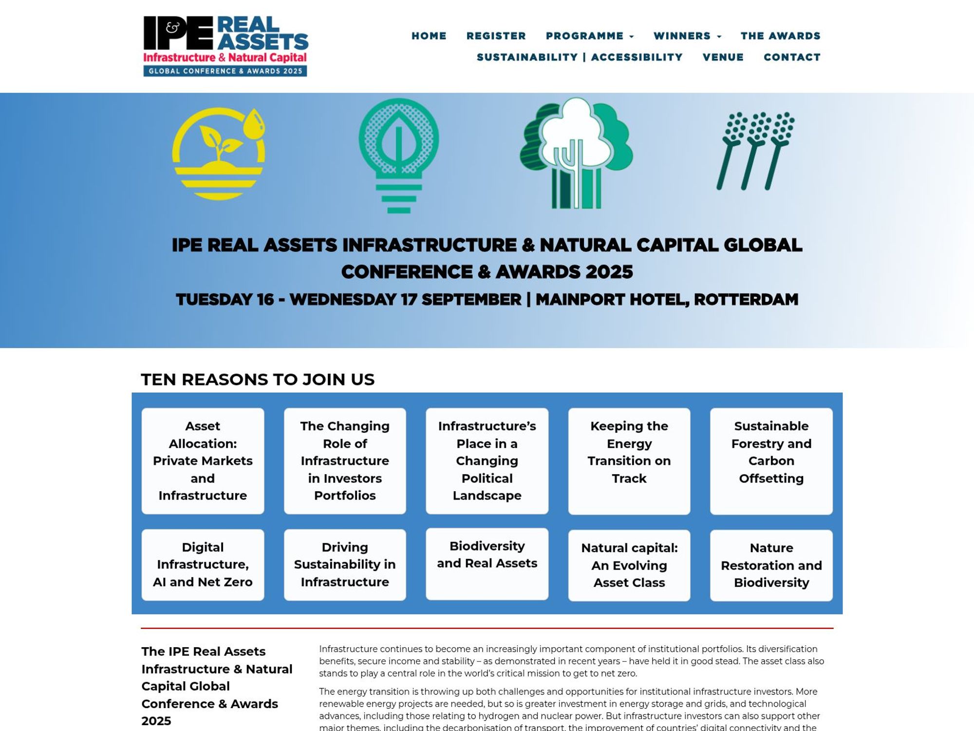 IPE Real Assets Infrastructure & Natural Capital Global Conference & Awards 2025 website