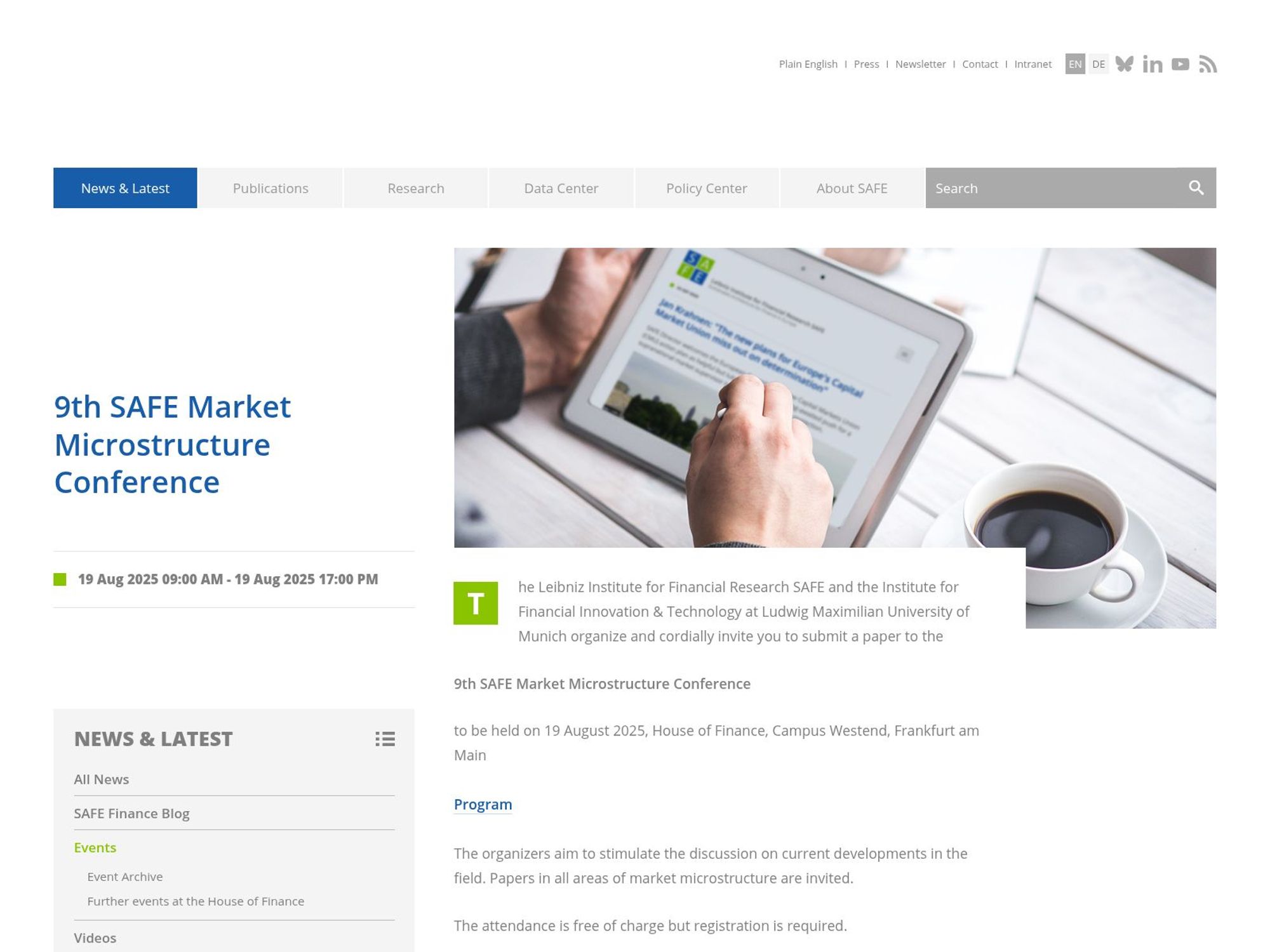 9th SAFE Market Microstructure Conference website