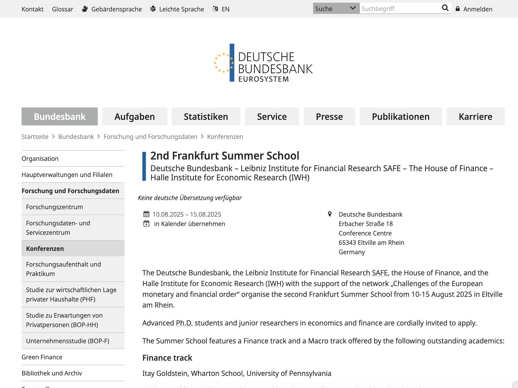 2nd Frankfurt Summer School website