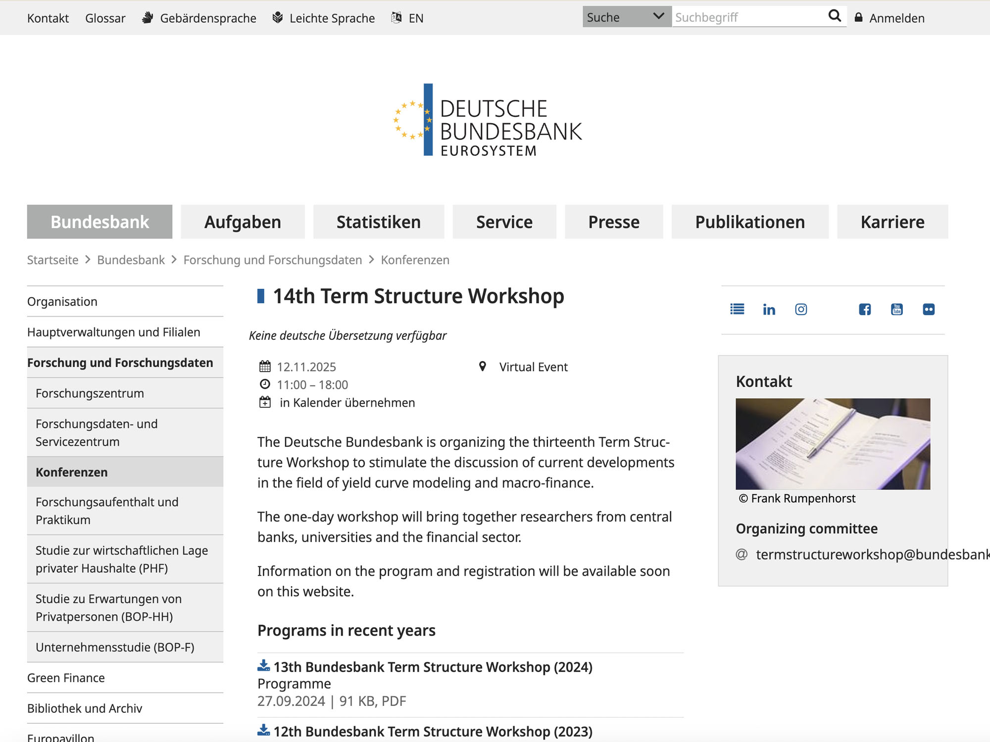 Deutsche Bundesbank 14th Term Structure Workshop website
