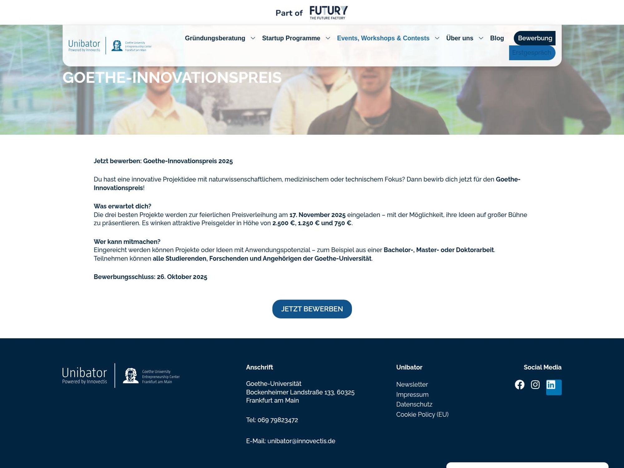 Goethe Innovationspreis 2025 website