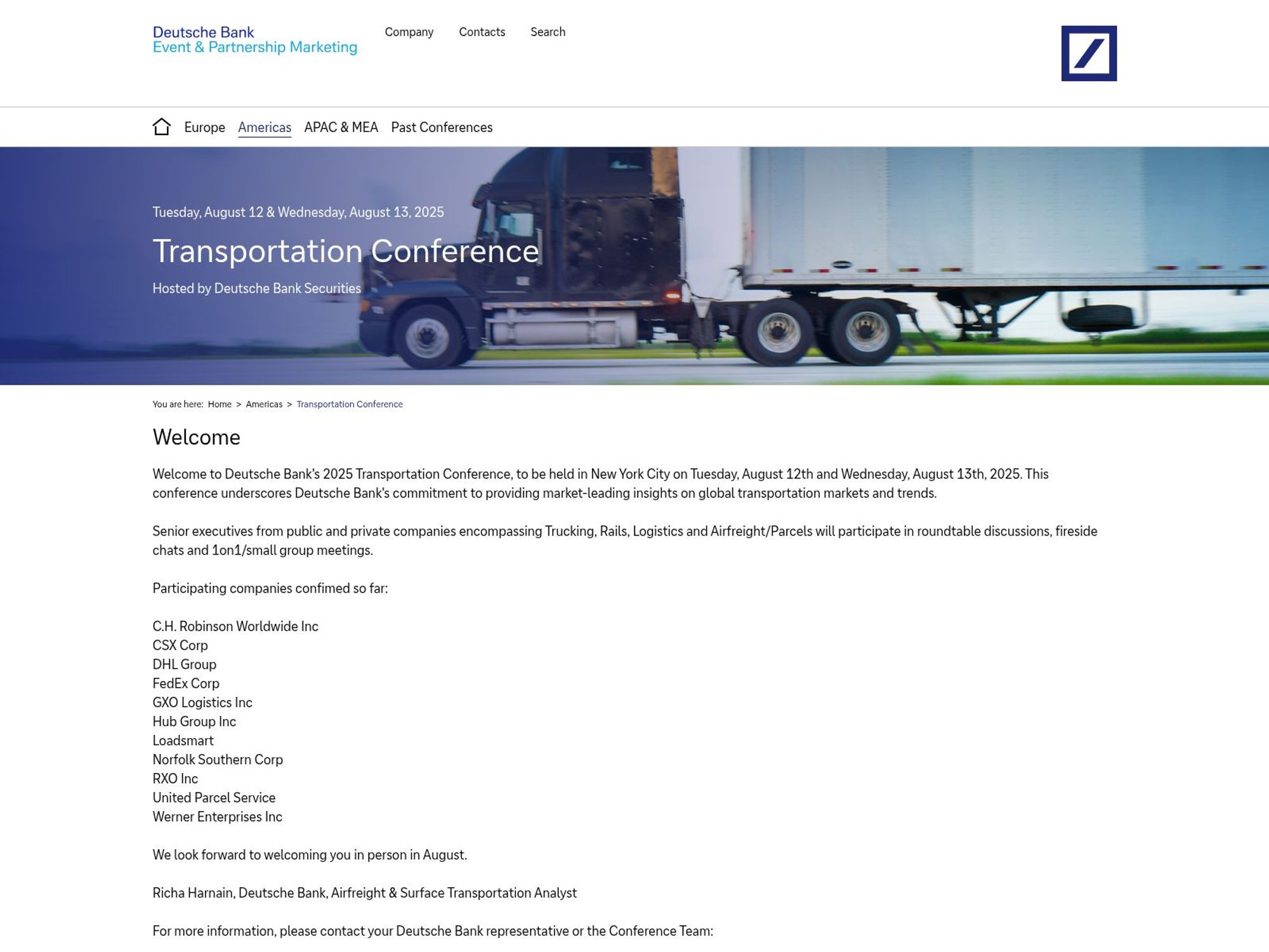 Deutsche Bank 2025 Transportation Conference website