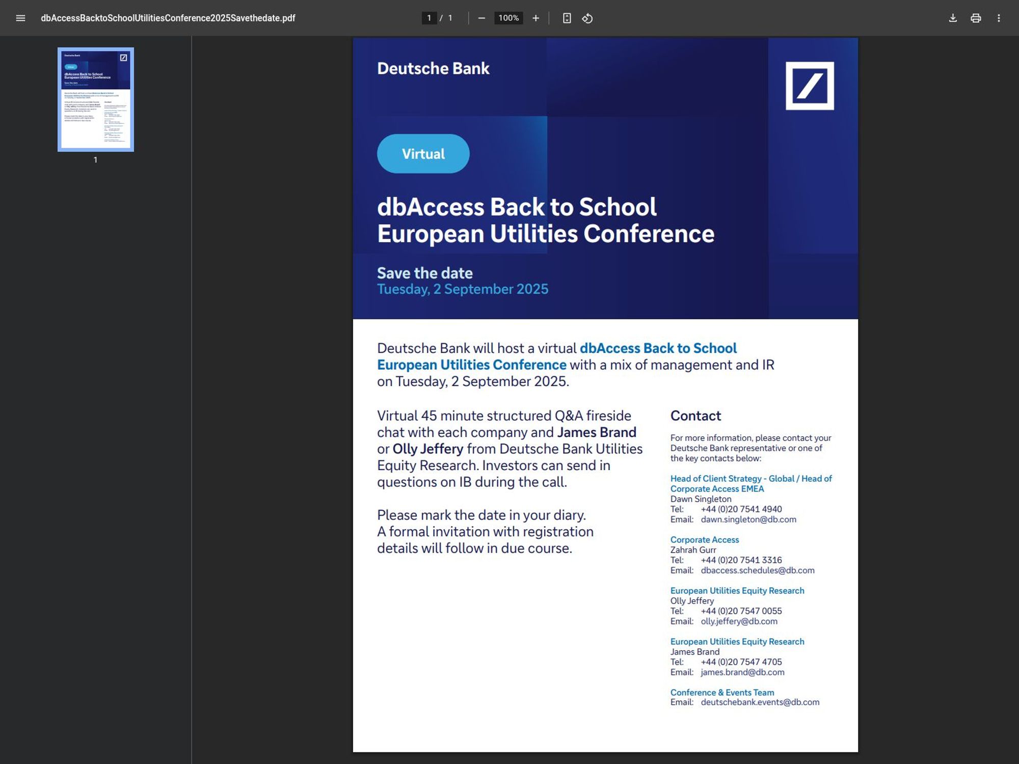 dbAccess Back to School European Utilities Conference website