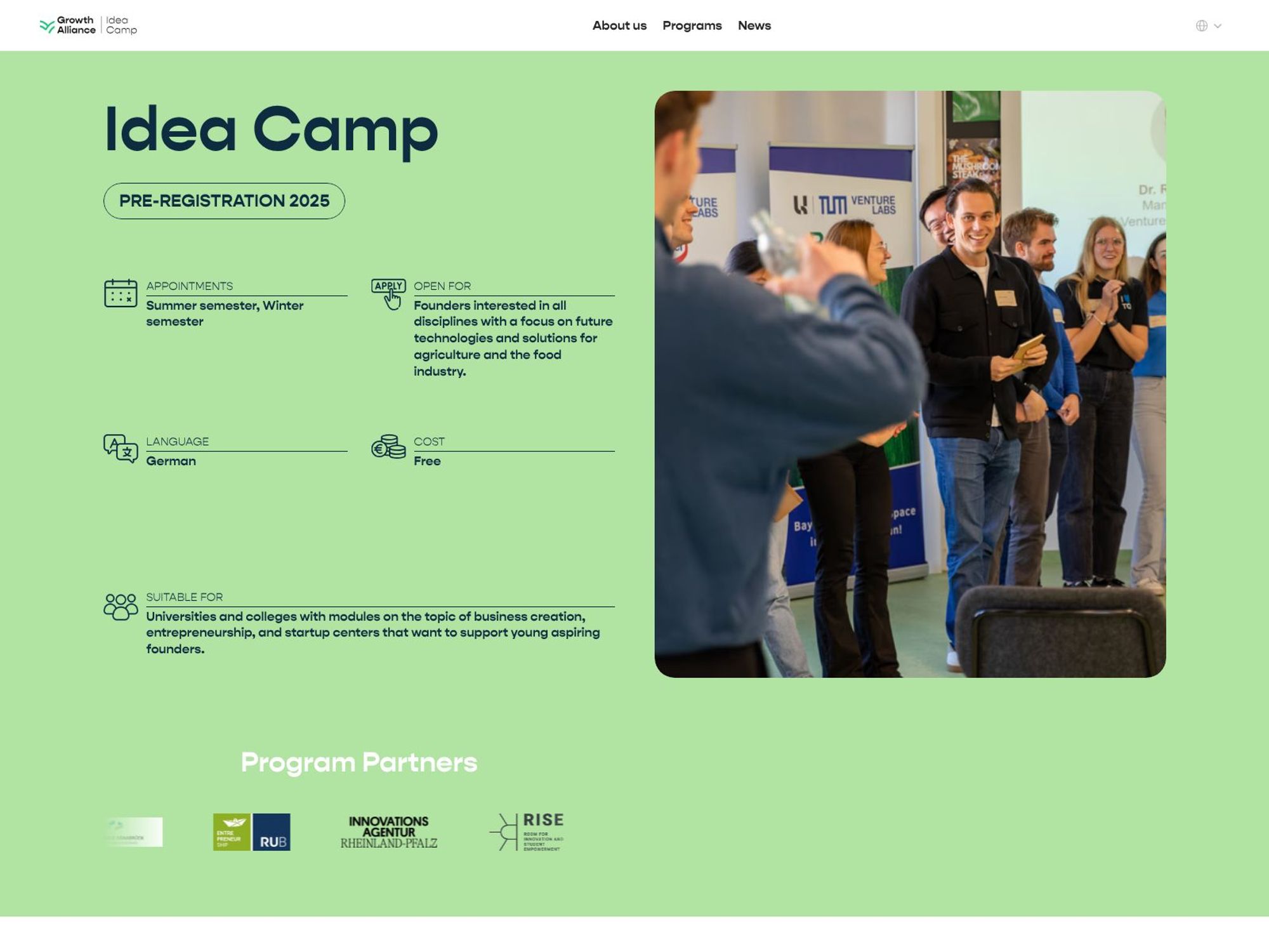 Growth Alliance Idea Camp 2025 website