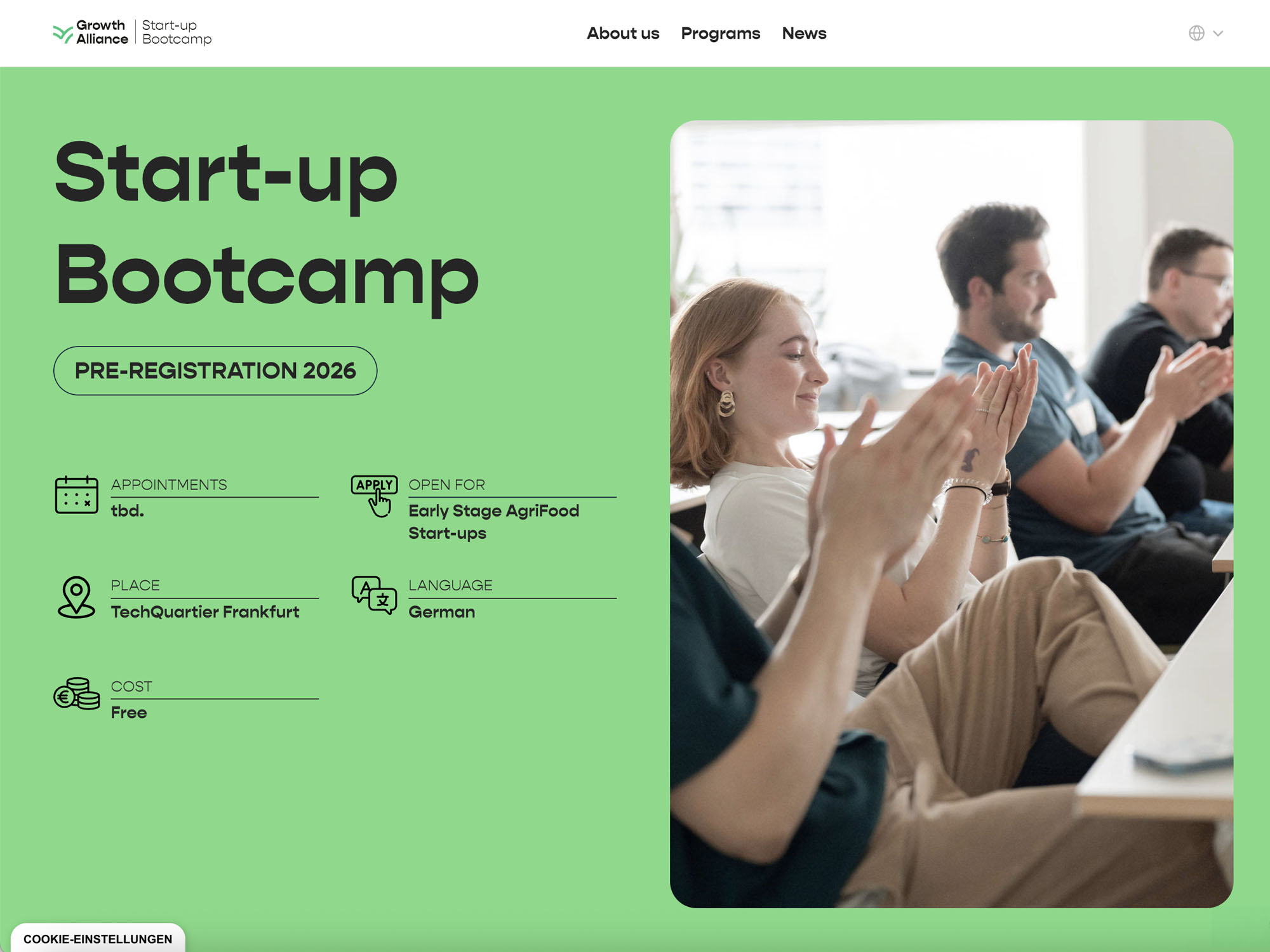 Growth Alliance Start-up Bootcamp 2026 website