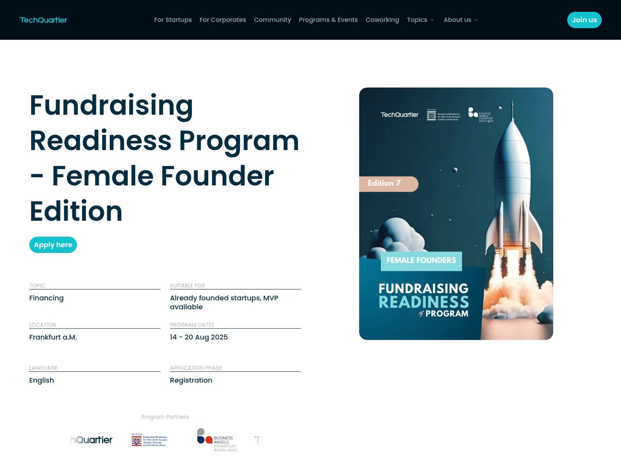 Fundraising Readiness Program - Female Founder Edition website