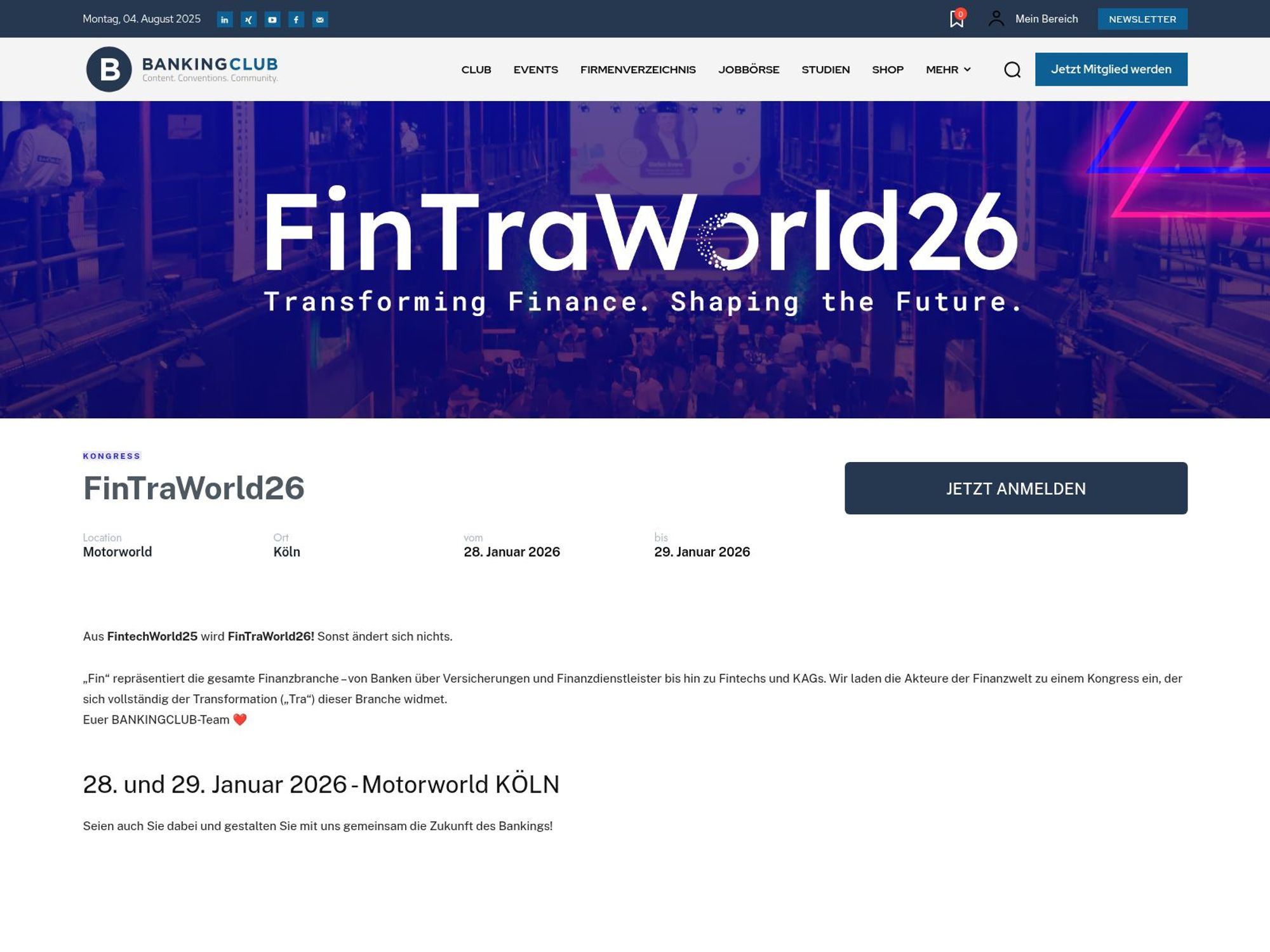 FinTraWorld26 website