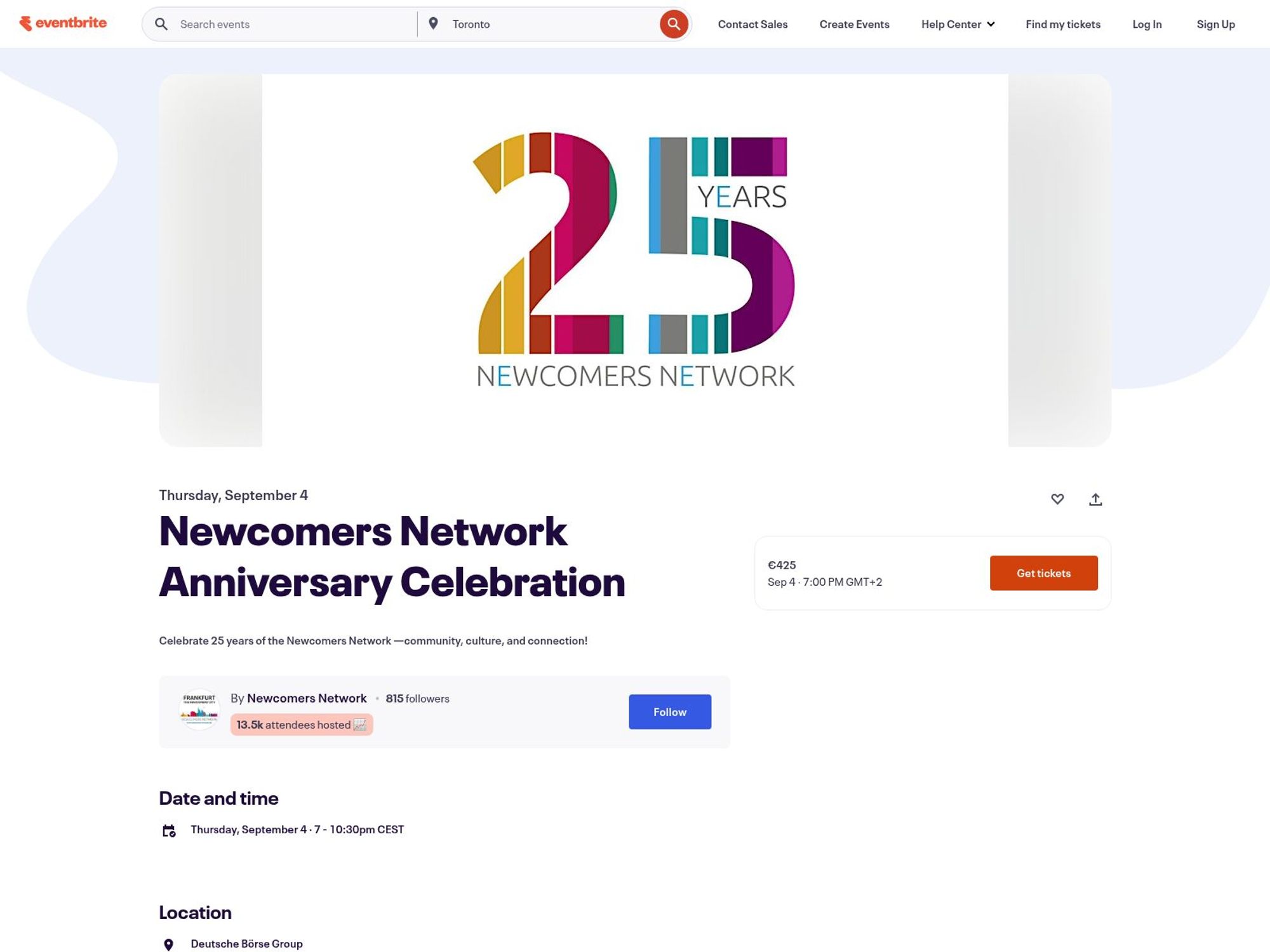 Newcomers Network Anniversary Celebration website