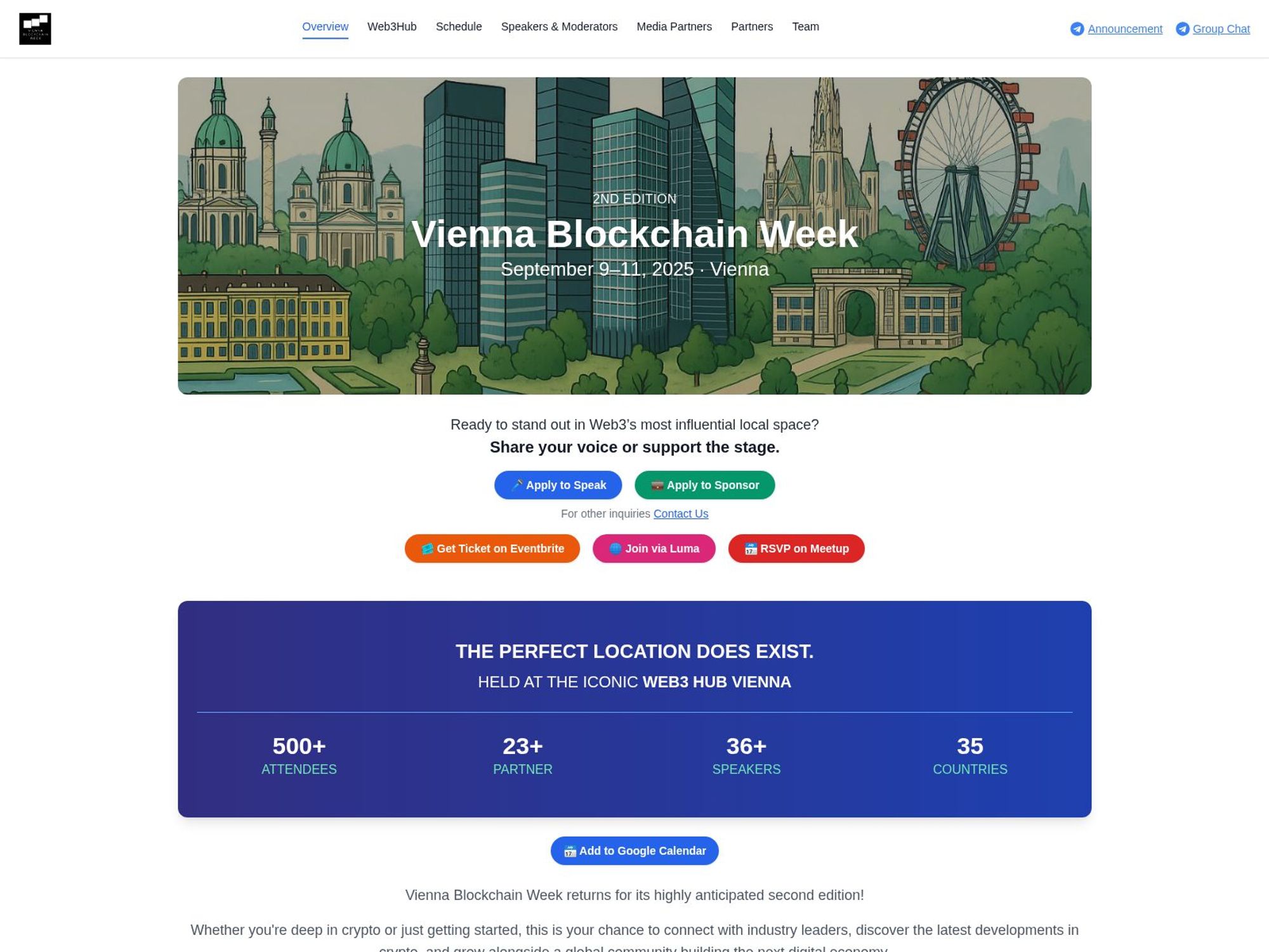 Vienna Blockchain Week 2025 website