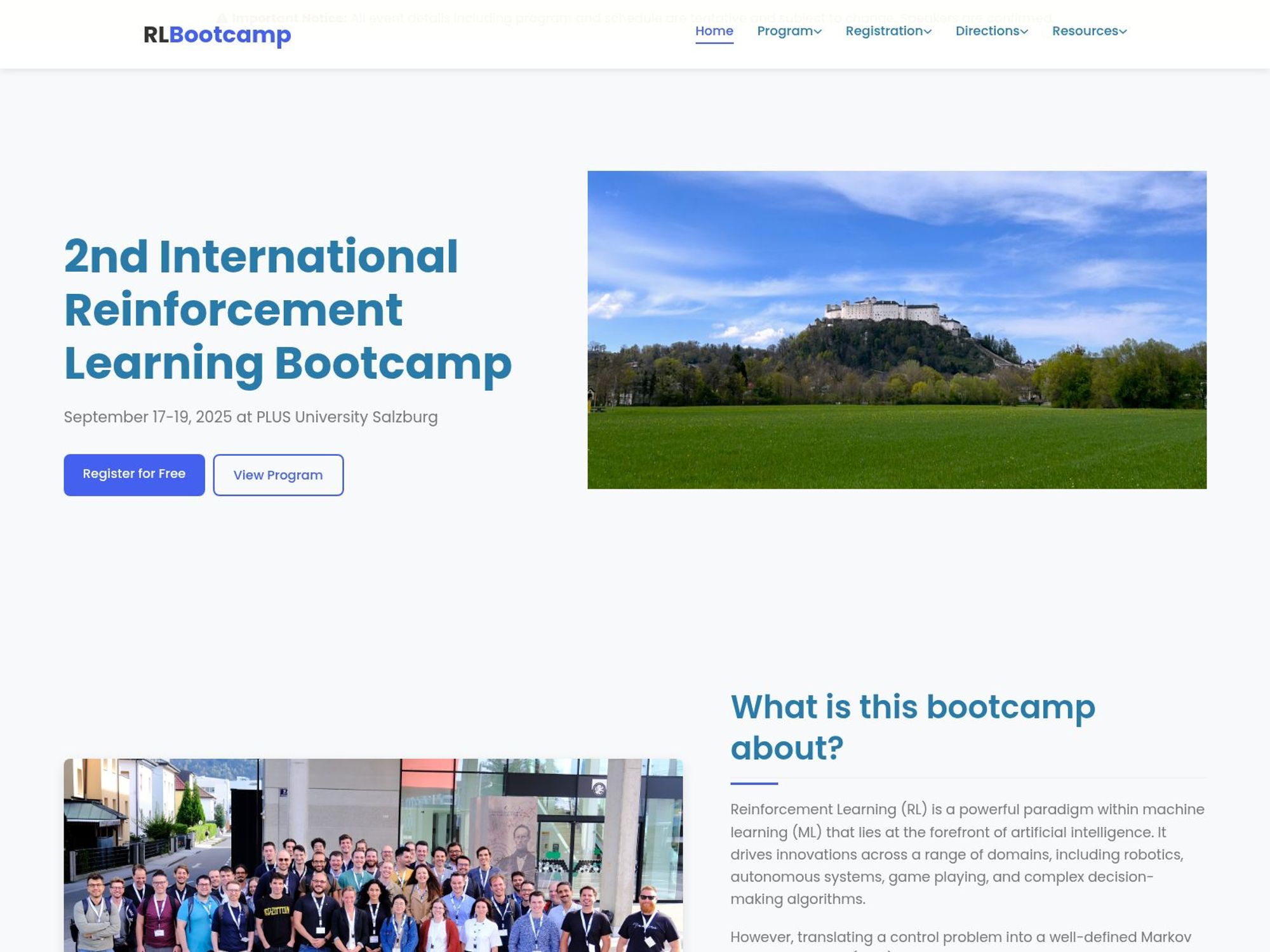 2nd International Reinforcement Learning Bootcamp website