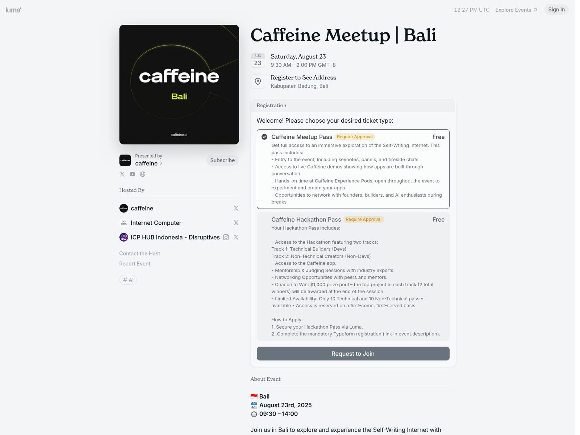 Caffeine Meetup | Bali website