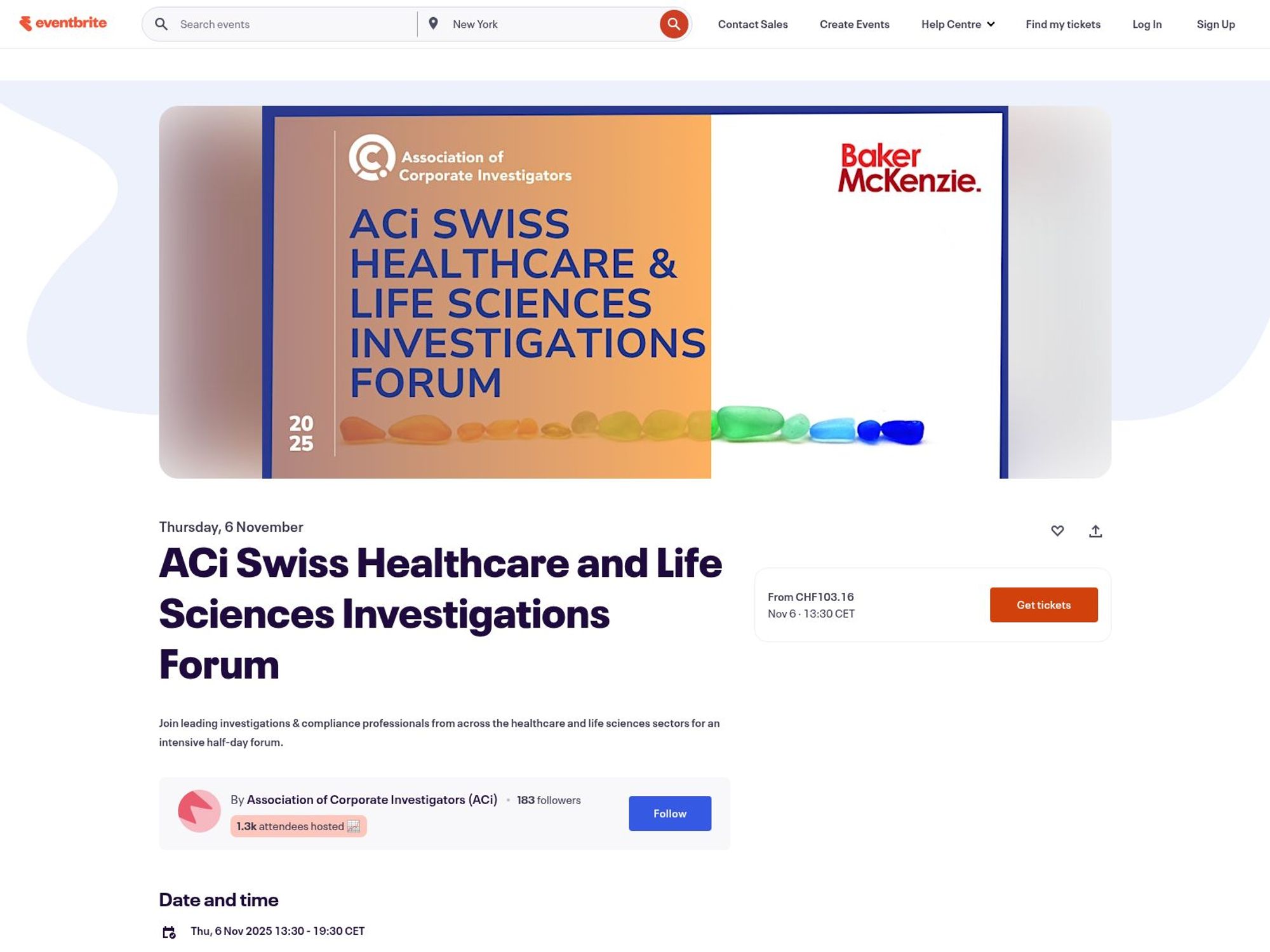 ACi Swiss Healthcare and Life Sciences Investigations Forum website