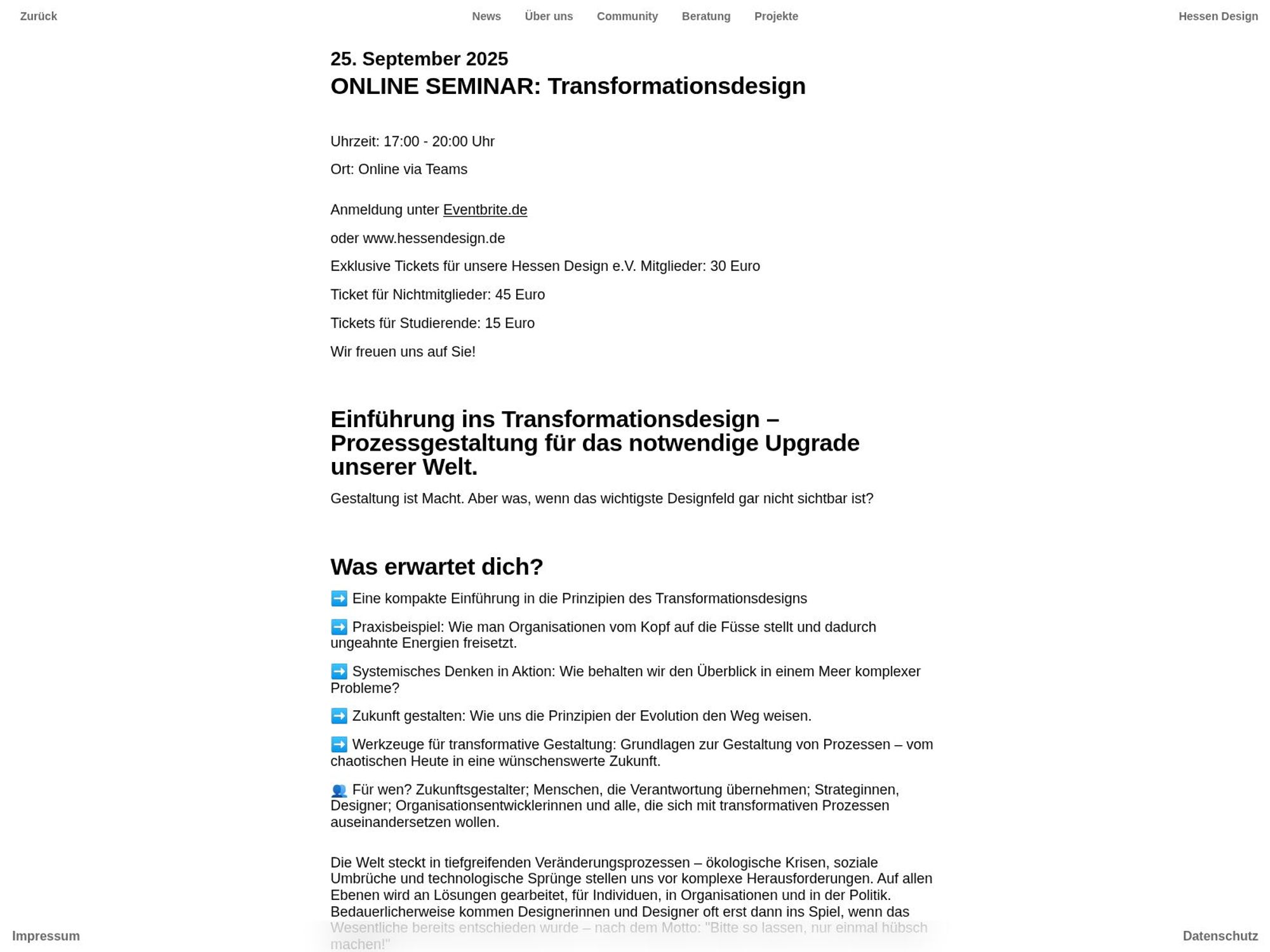 ONLINE SEMINAR: Transformationsdesign website