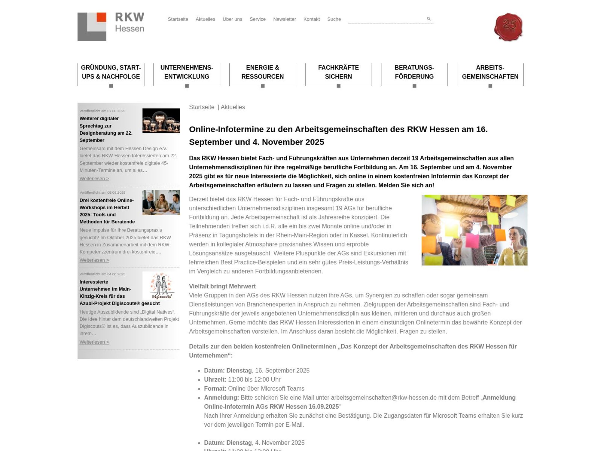 Online-Infotermin zu dem Arbeitsgemeinschaften des RKW Hessen screenshot