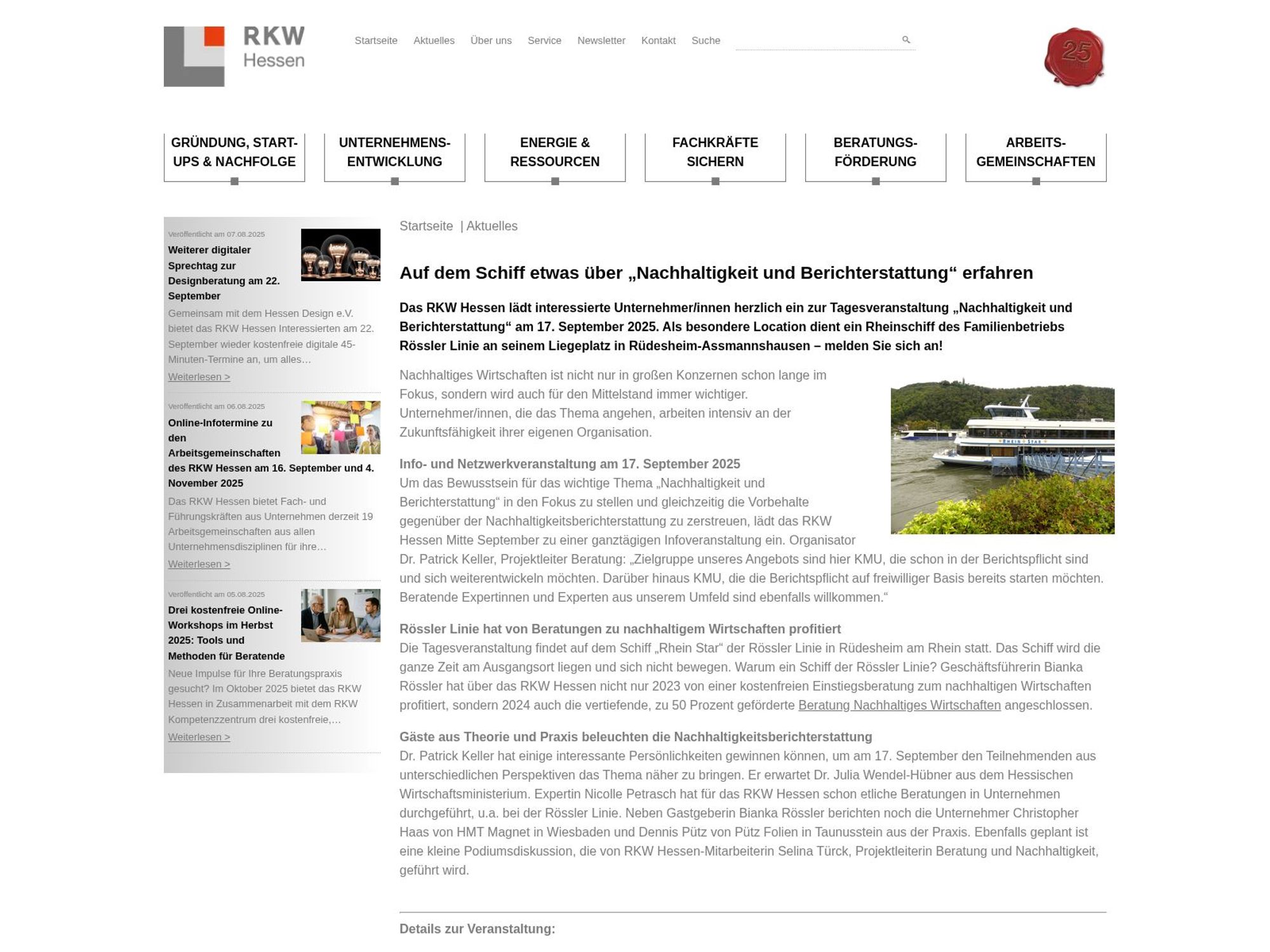 Tagesveranstaltung “Nachhaltigkeit und Berichterstattung” website