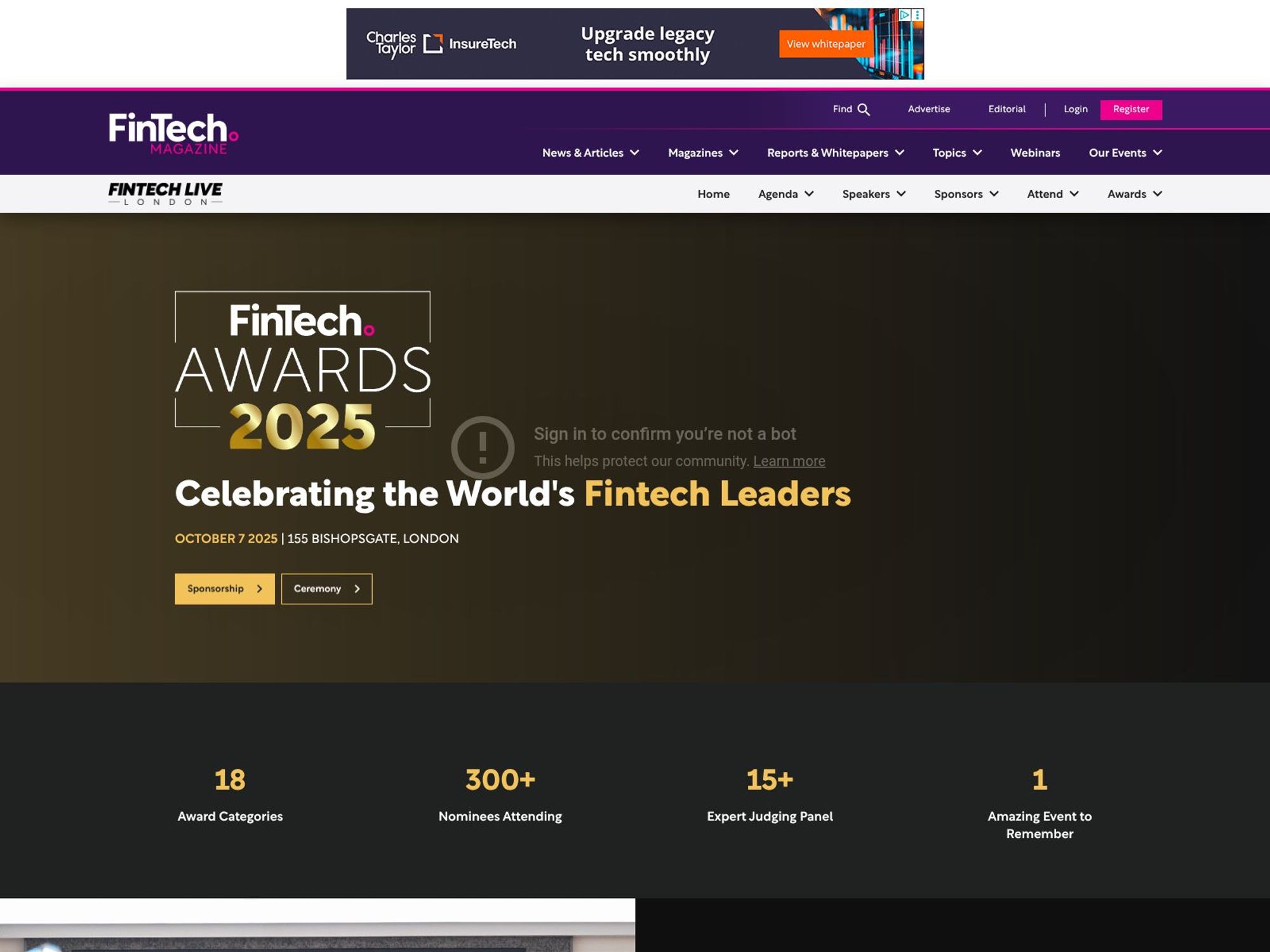 Global FinTech Awards 2025 website