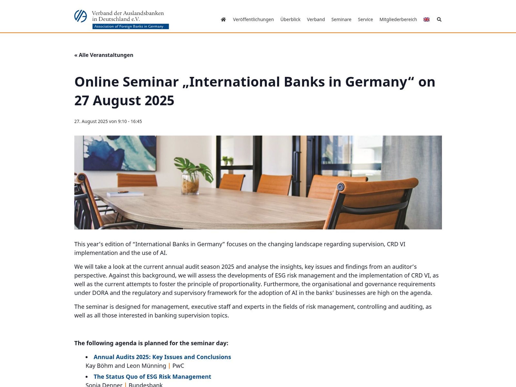 Online Seminar: International Banks in Germany website