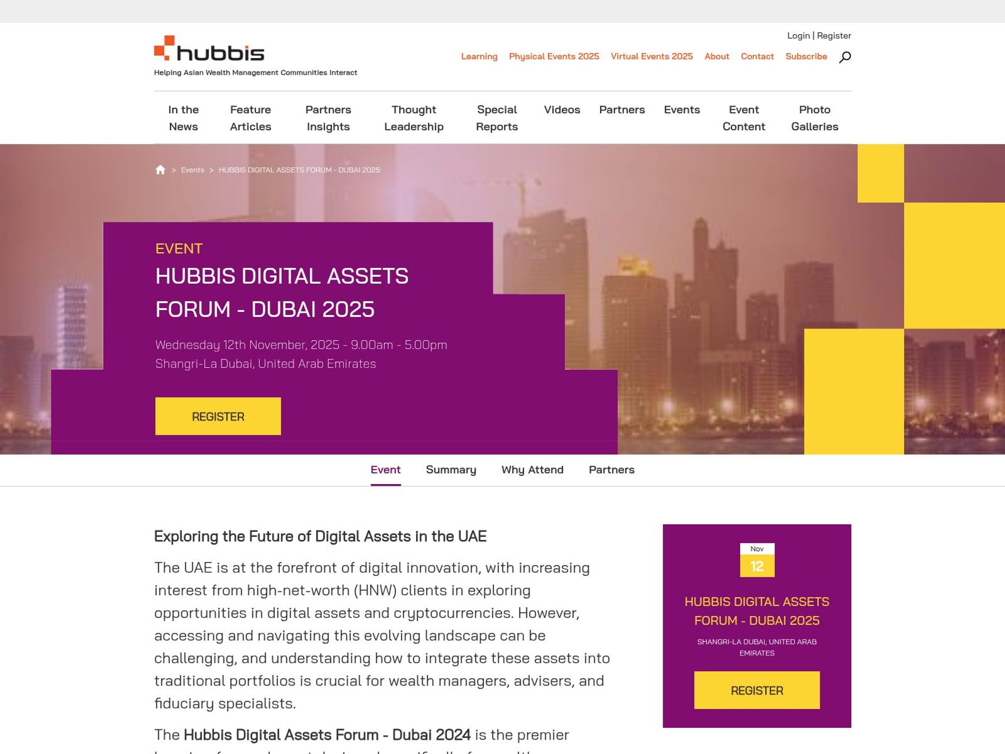 Hubbis Digital Assets Forum Dubai 2025 website