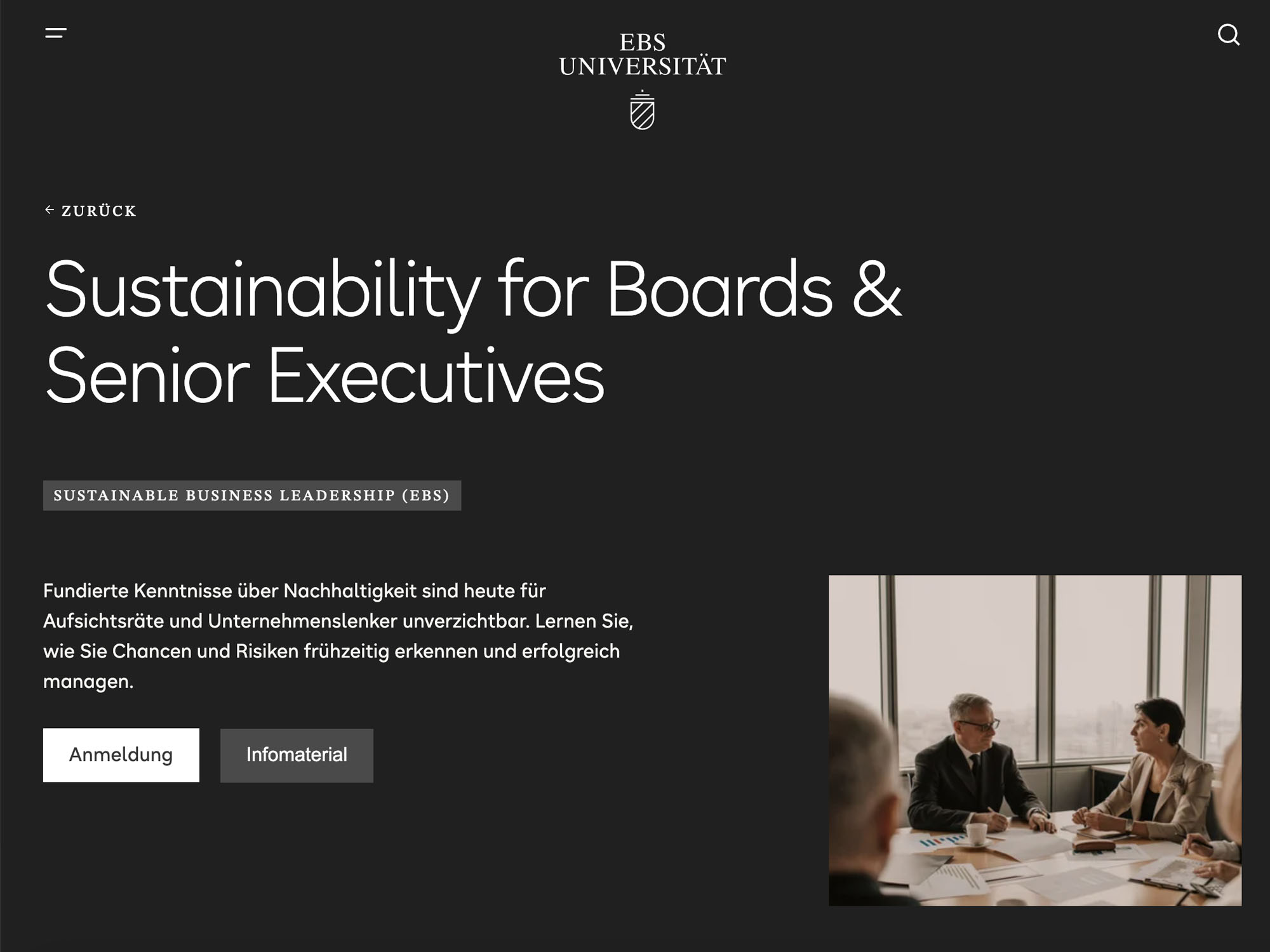 Kompaktstudium Sustainability for Boards & Senior Executives website