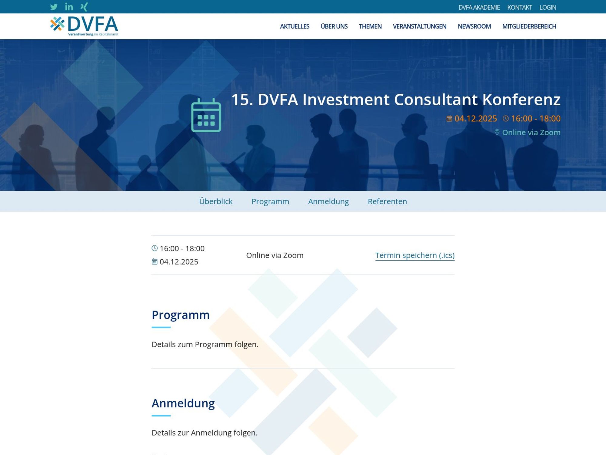 15. DVFA Investment Consultant Konferenz website