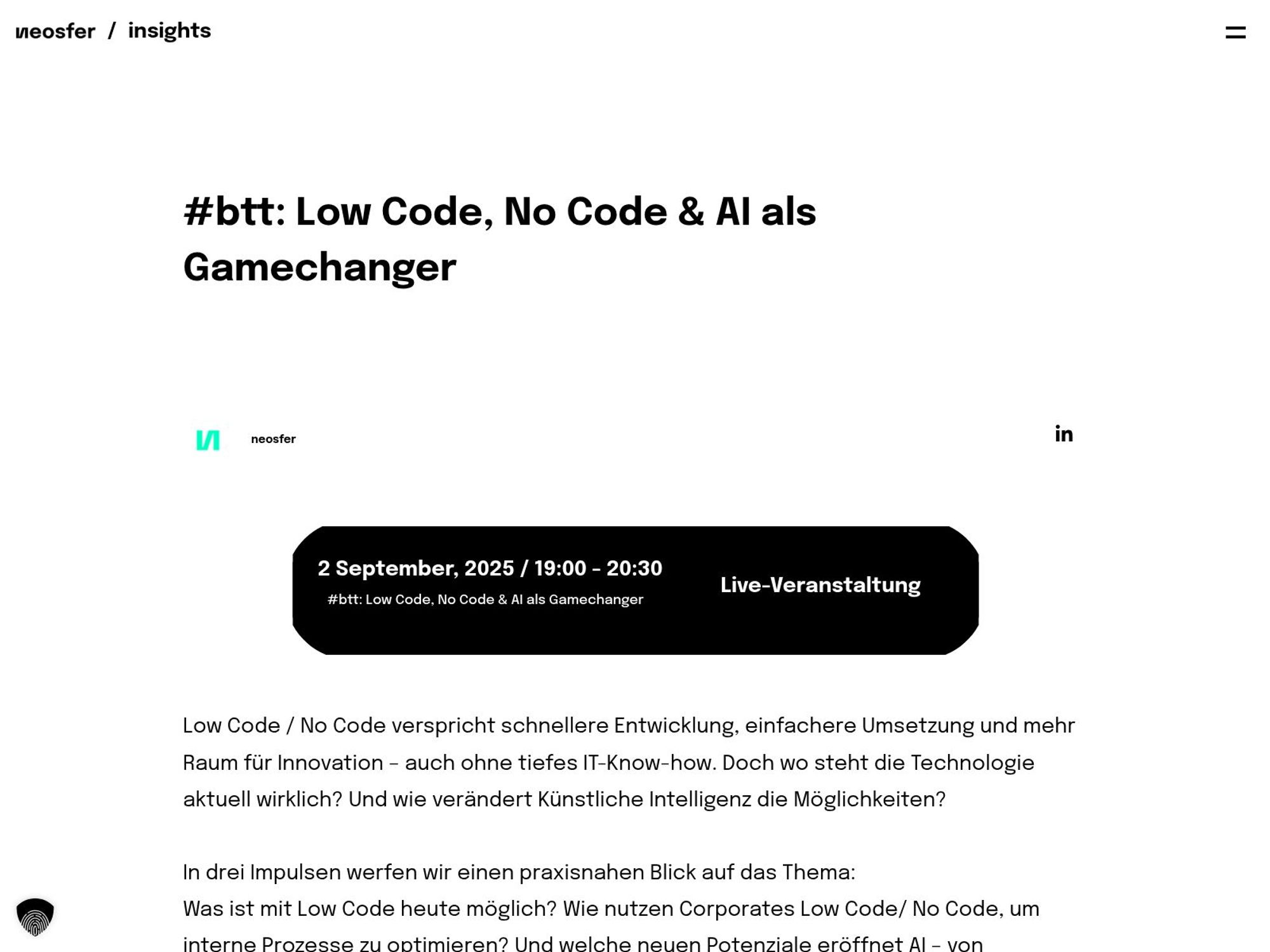 #btt: Low Code, No Code & AI als Gamechanger website