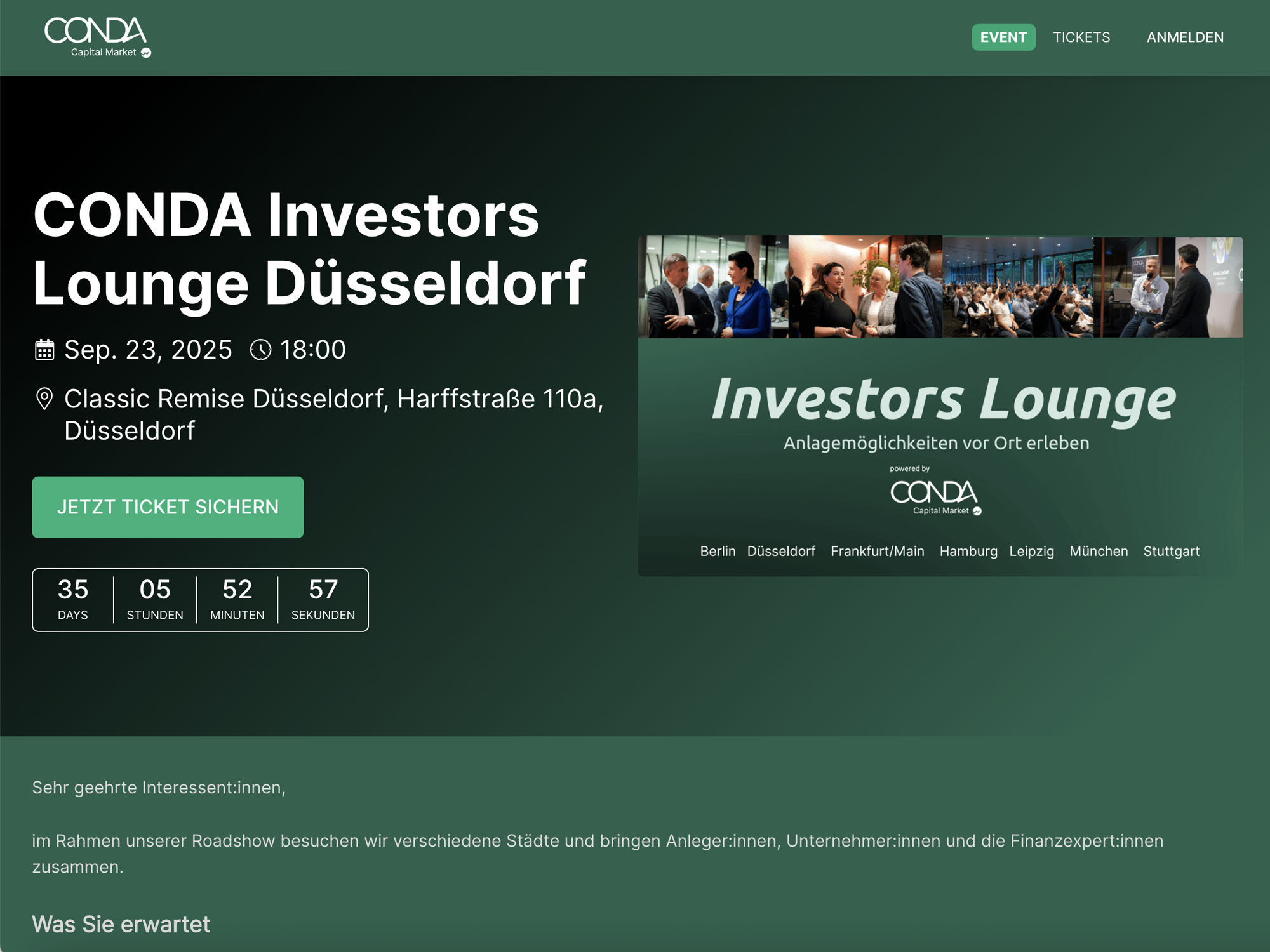 CONDA Investors Lounge Düsseldorf website