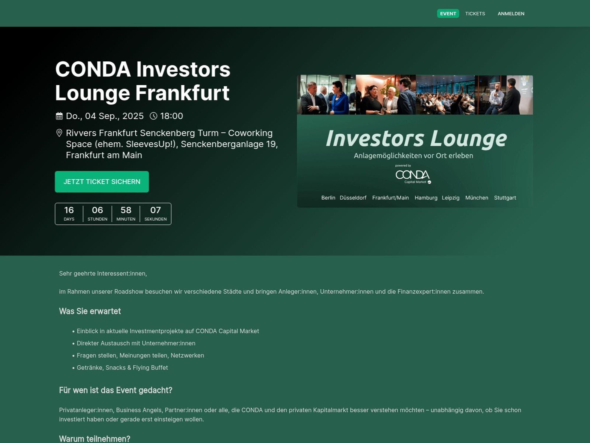 CONDA Investors Lounge Frankfurt website