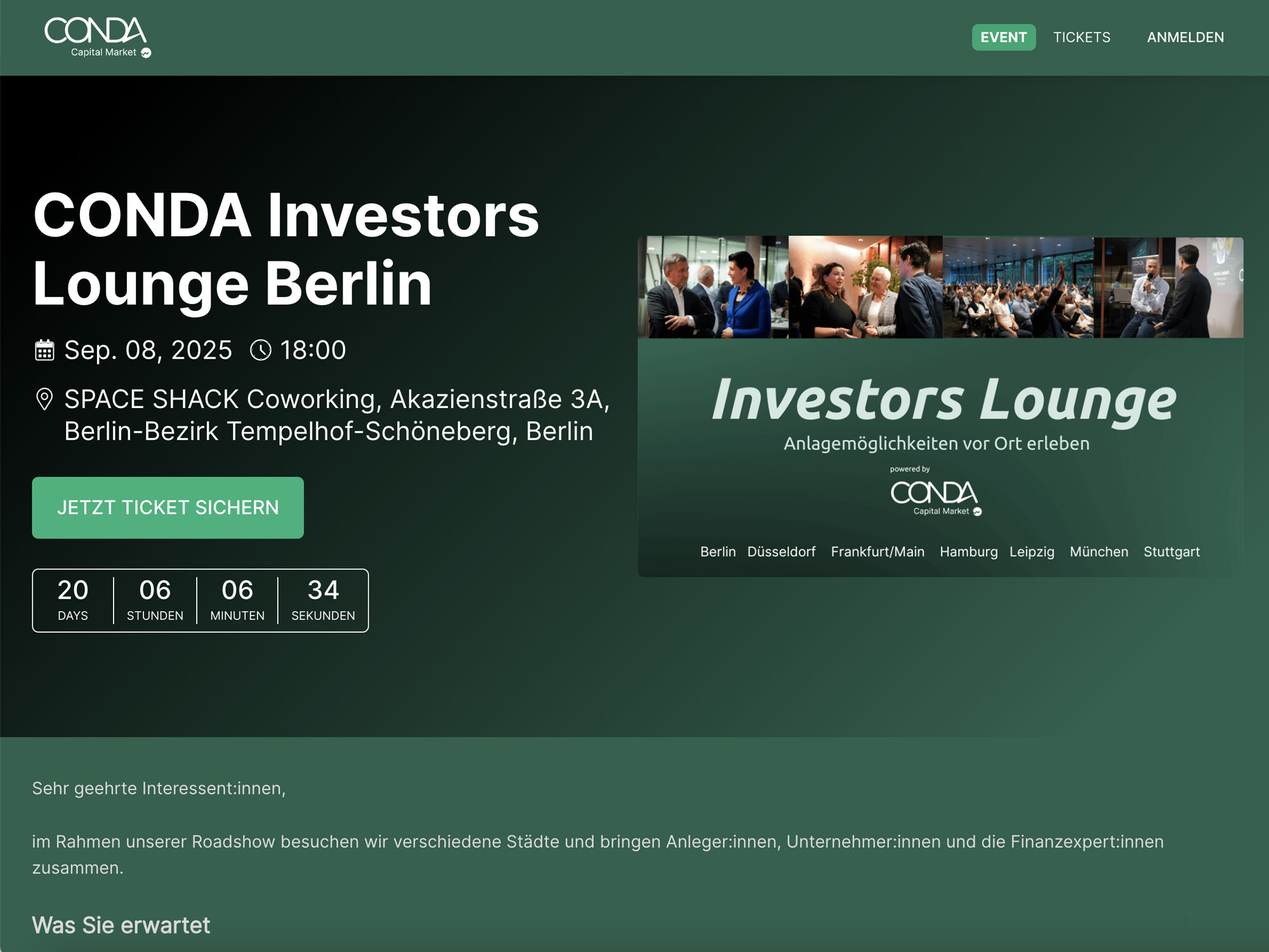 CONDA Investors Lounge Berlin website