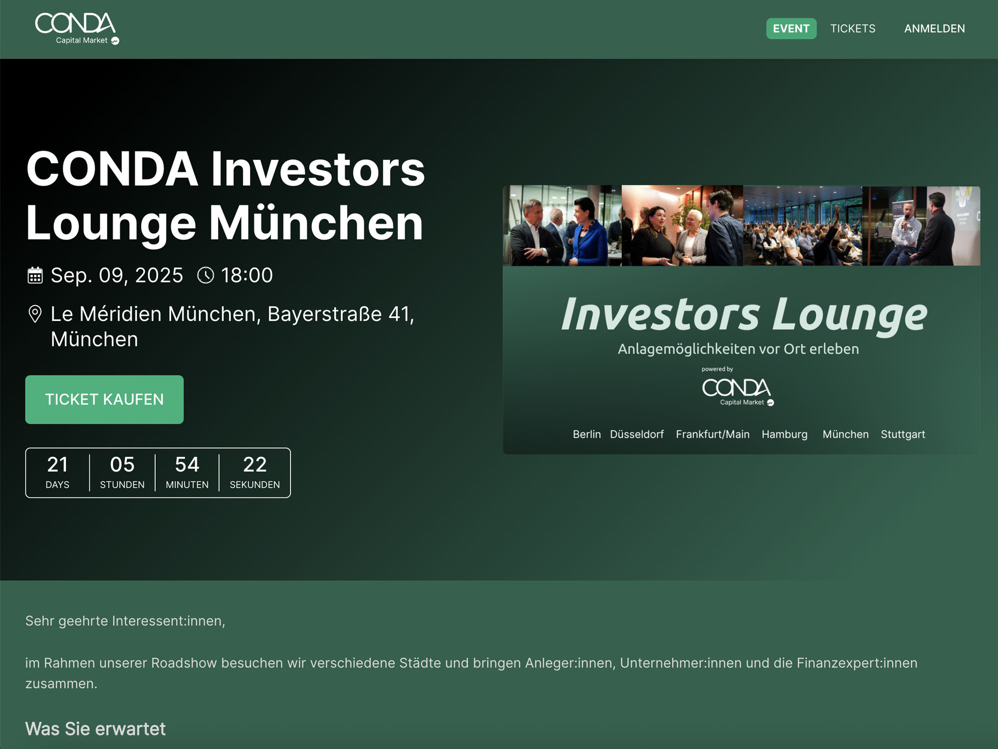 CONDA Investors Lounge München website