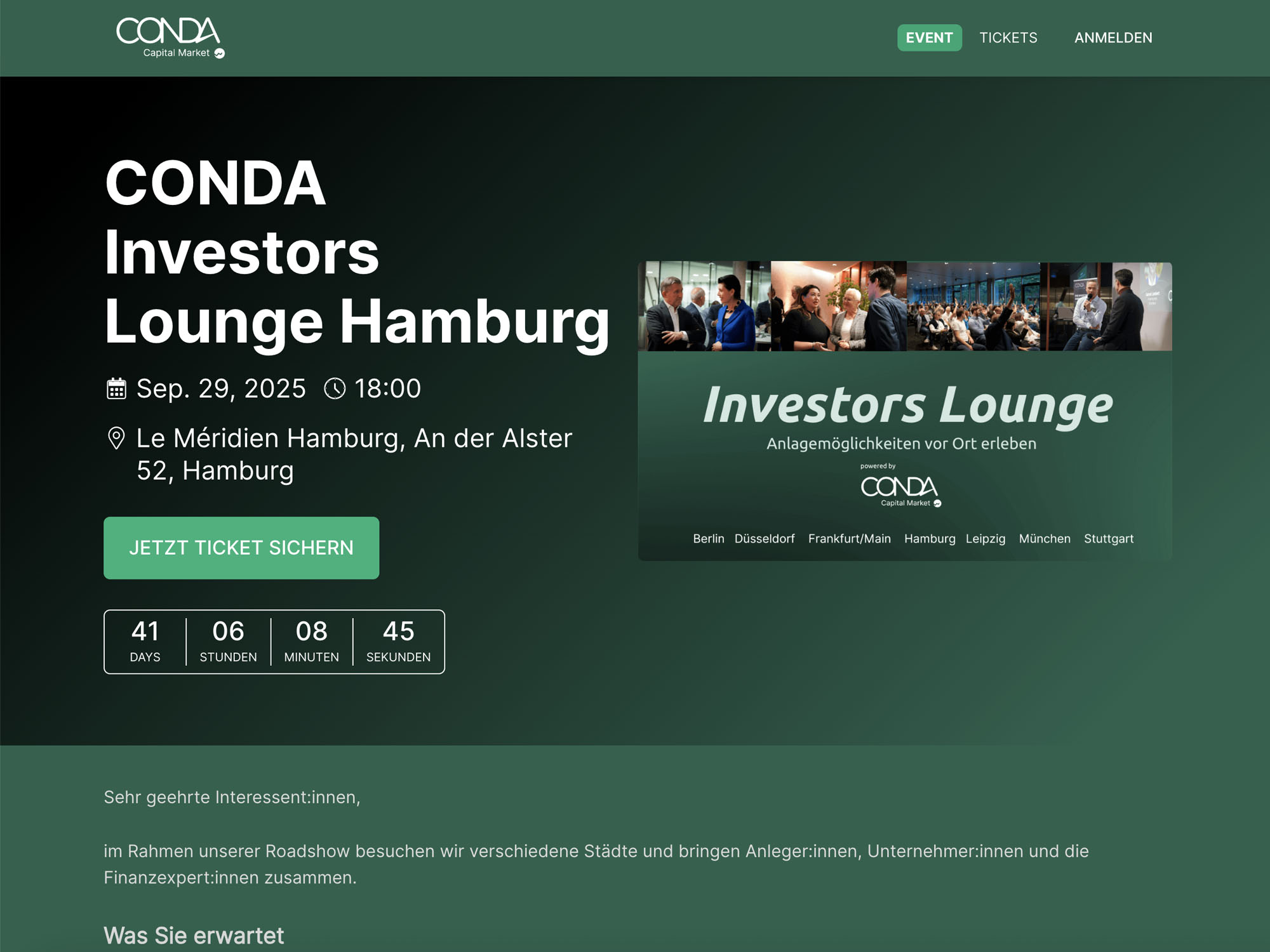 CONDA Investors Lounge Hamburg website