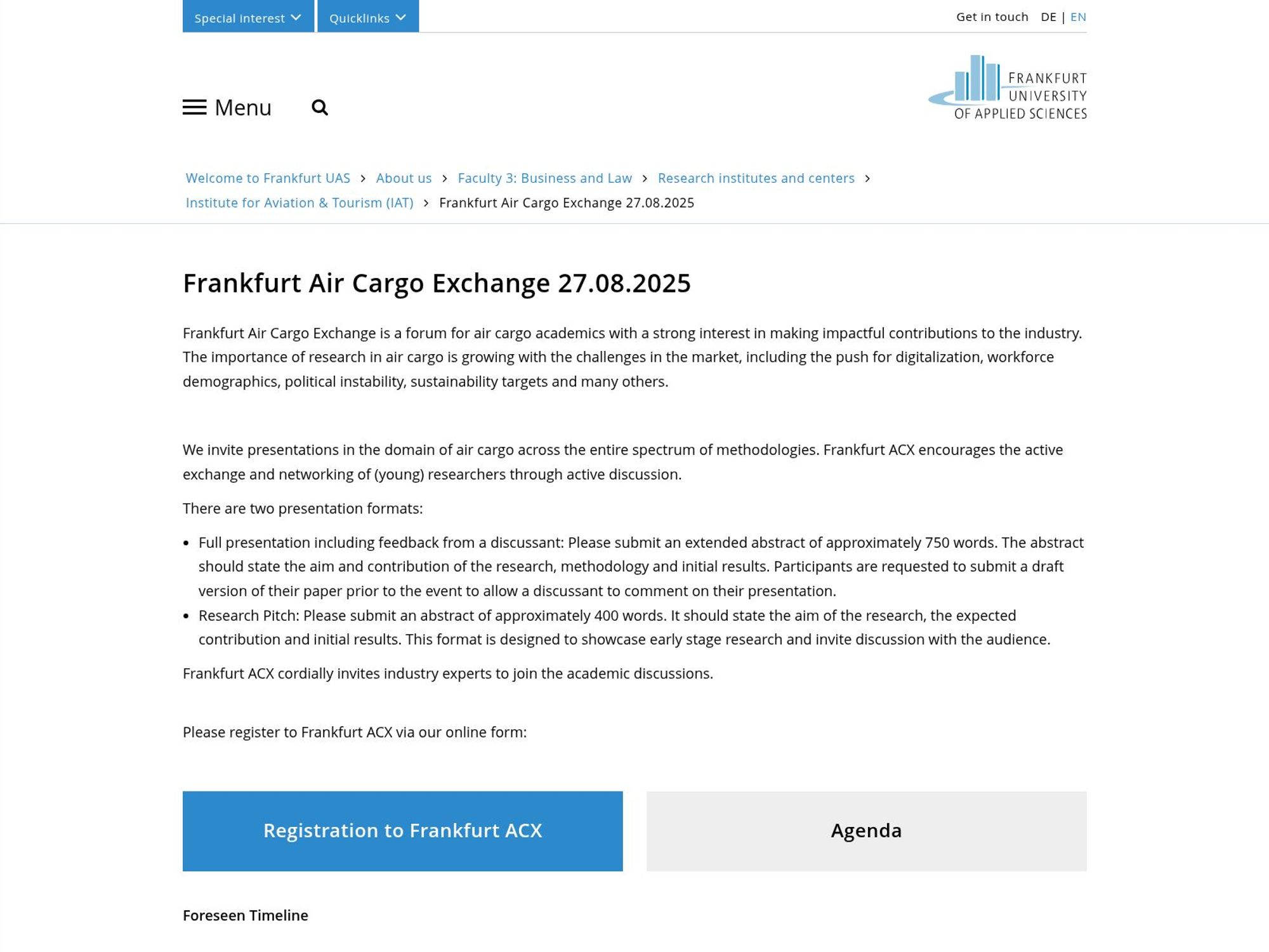 Frankfurt Air Cargo Exchange screenshot