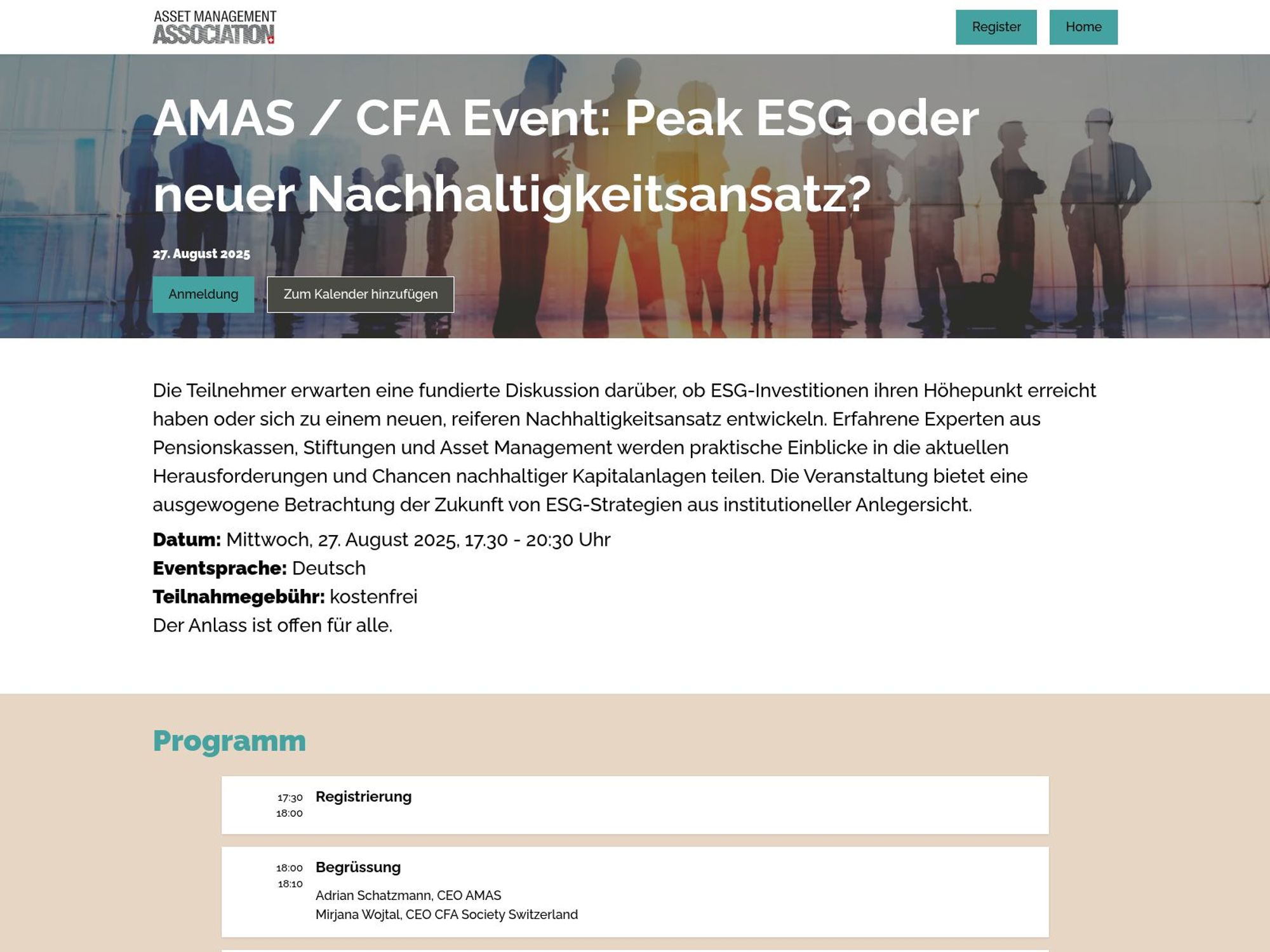 AMAS / CFA Event: Peak ESG oder neuer Nachhaltigkeitsansatz? screenshot