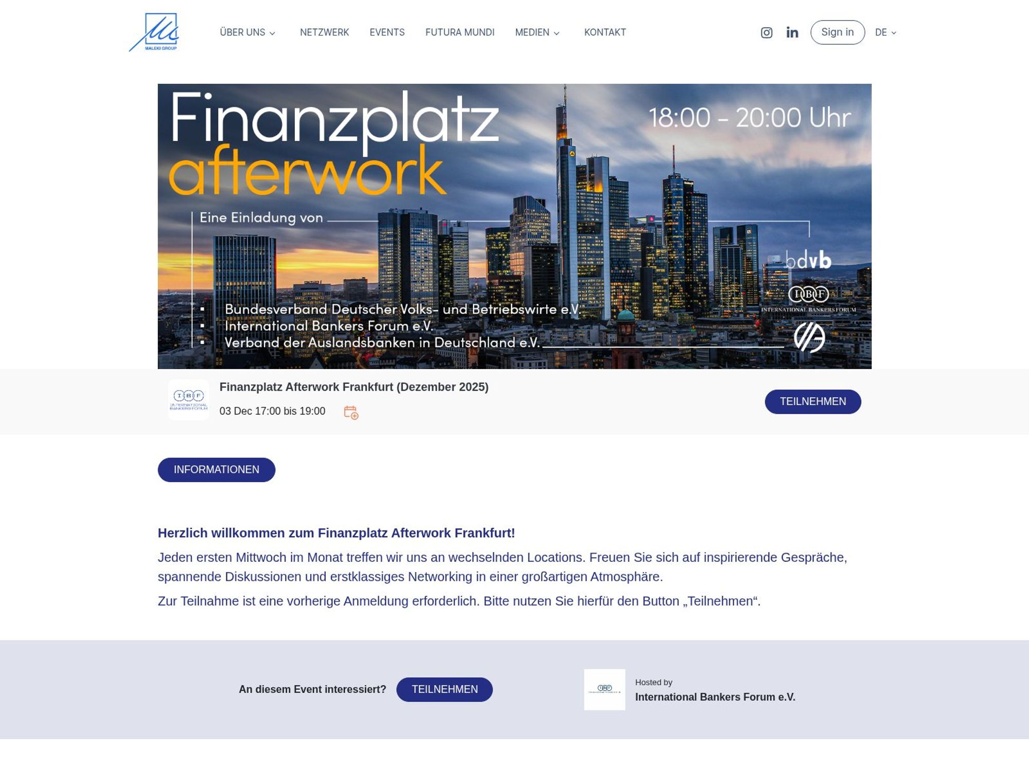 Finanzplatz Afterwork Frankfurt (Dezember 2025) website