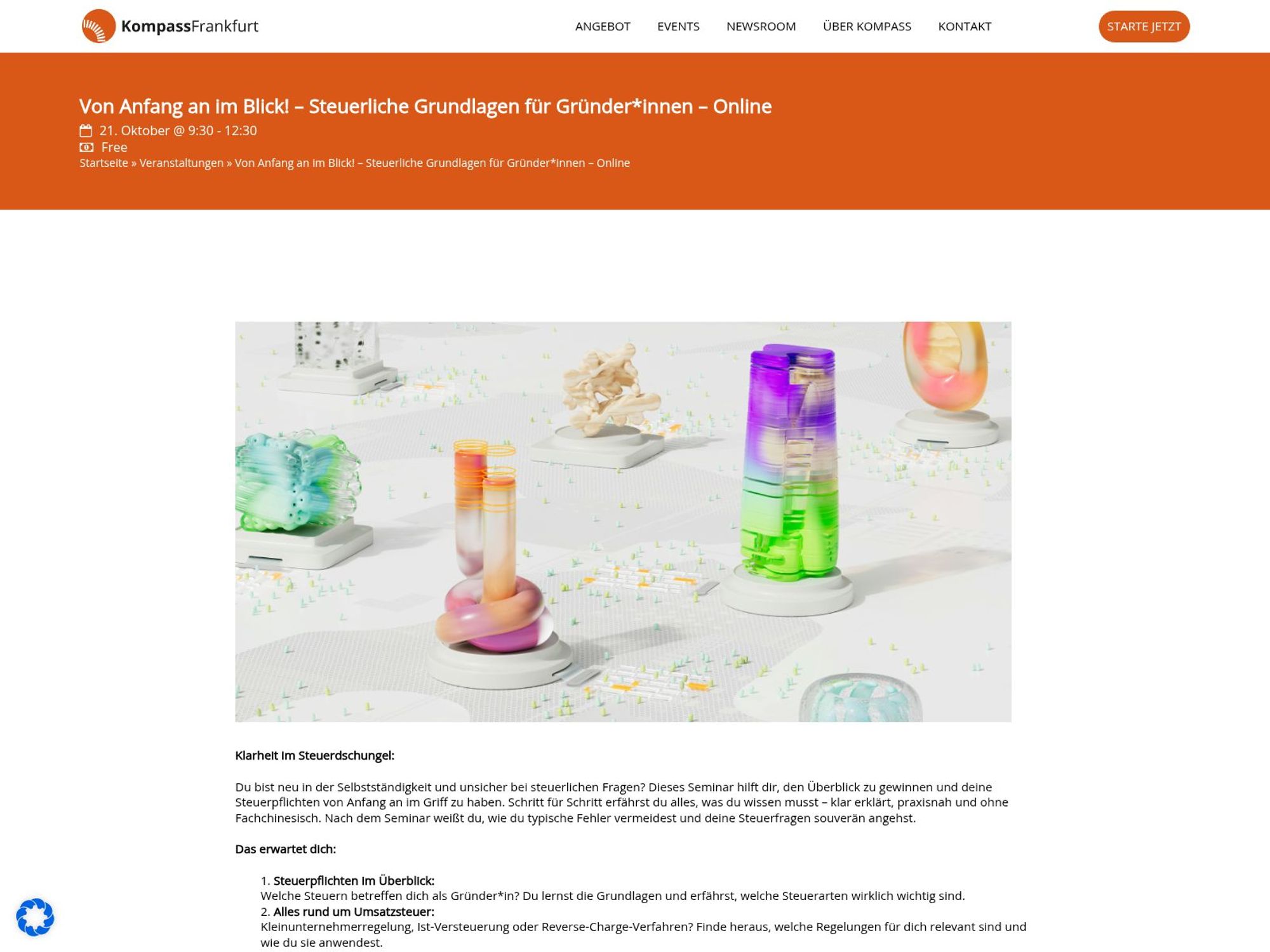 Von Anfang an im Blick! – Steuerliche Grundlagen für Gründer*innen – Online website