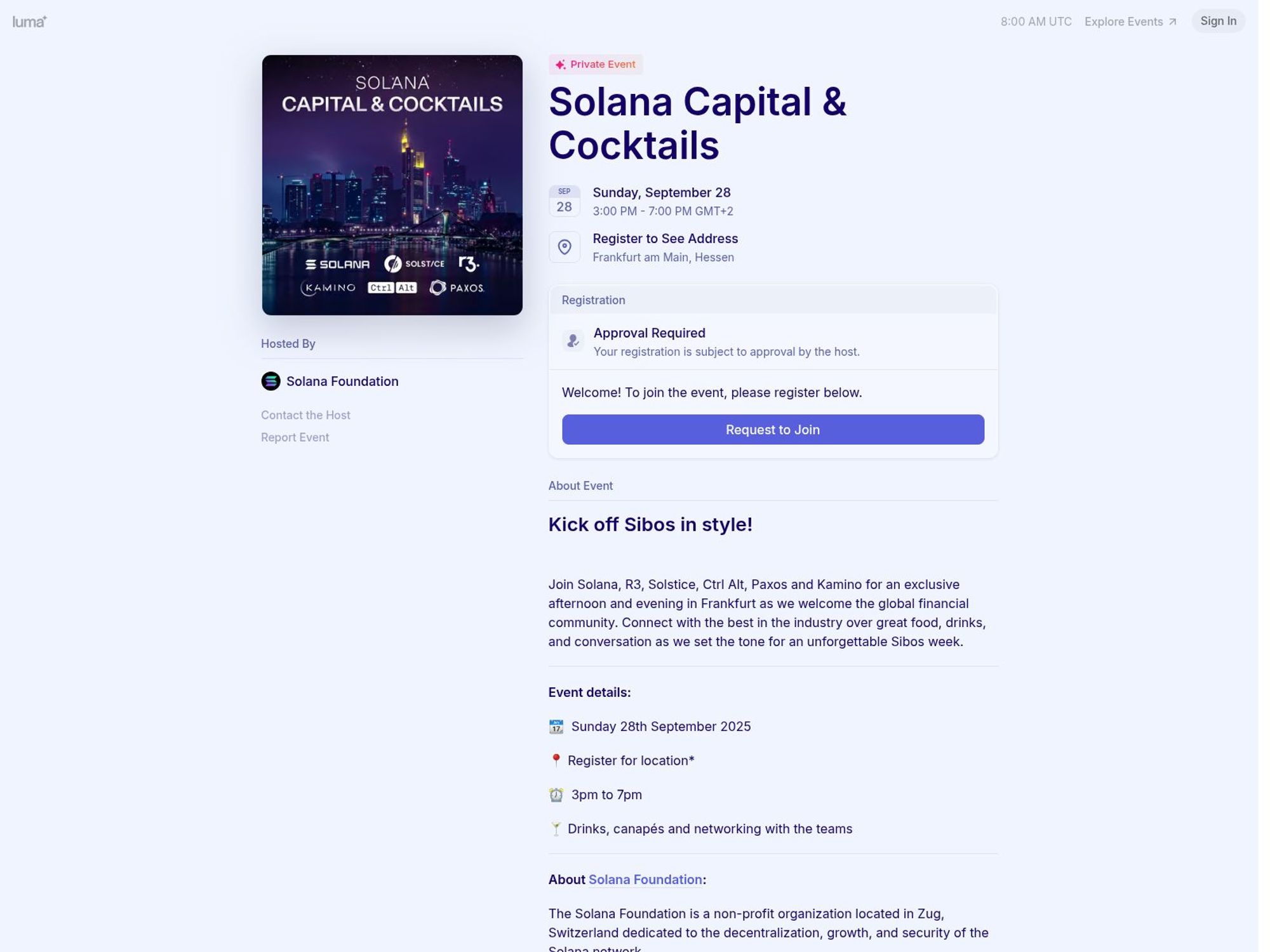 Solana Capital & Cocktails website