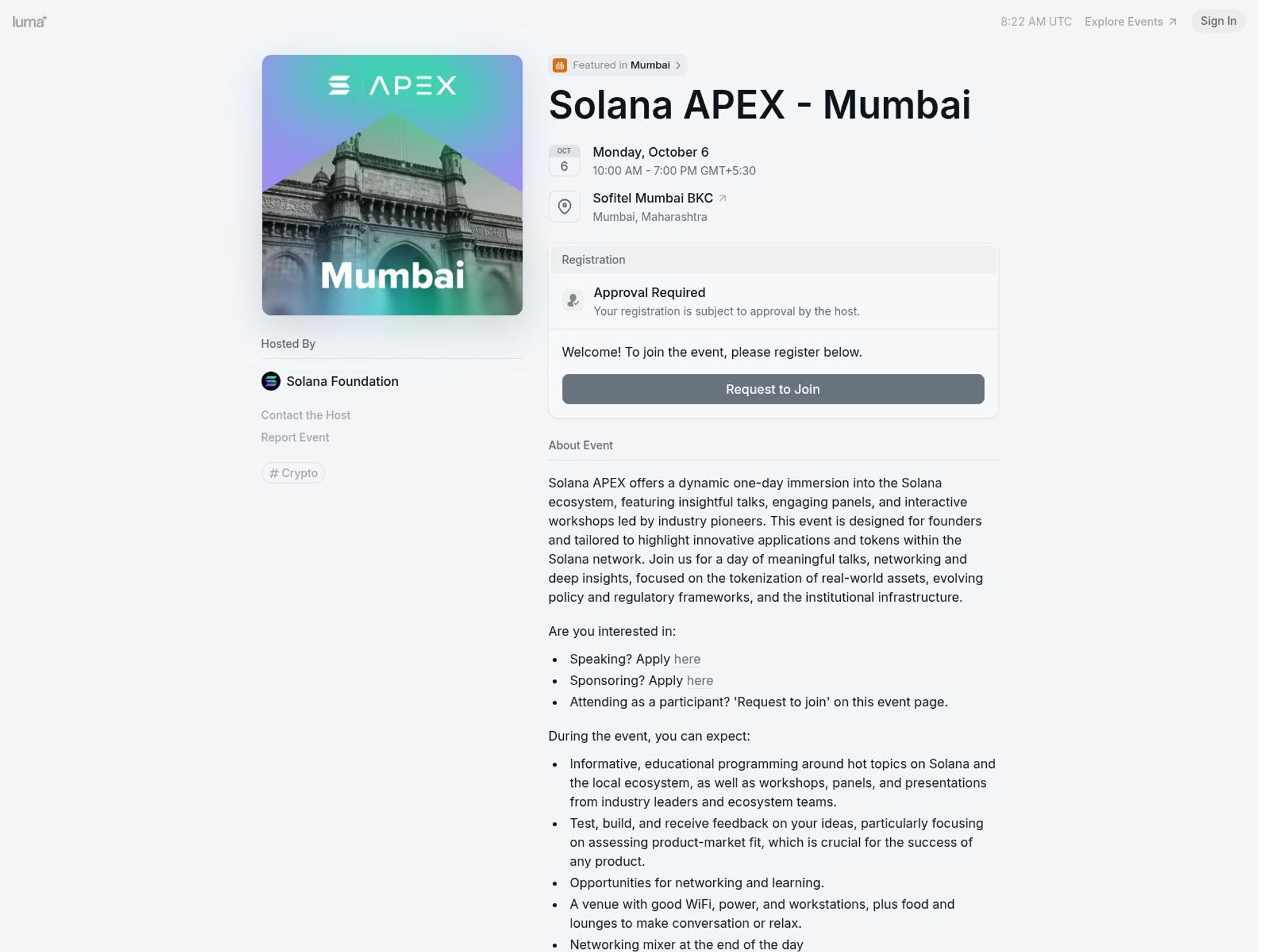 Solana APEX - Mumbai website