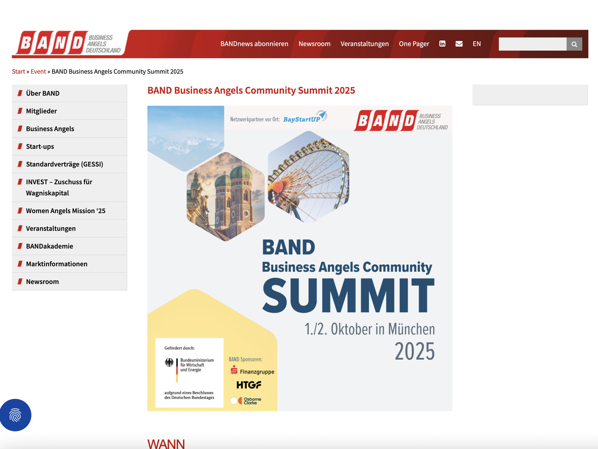 BAND Business Angels Community Summit 2025 website