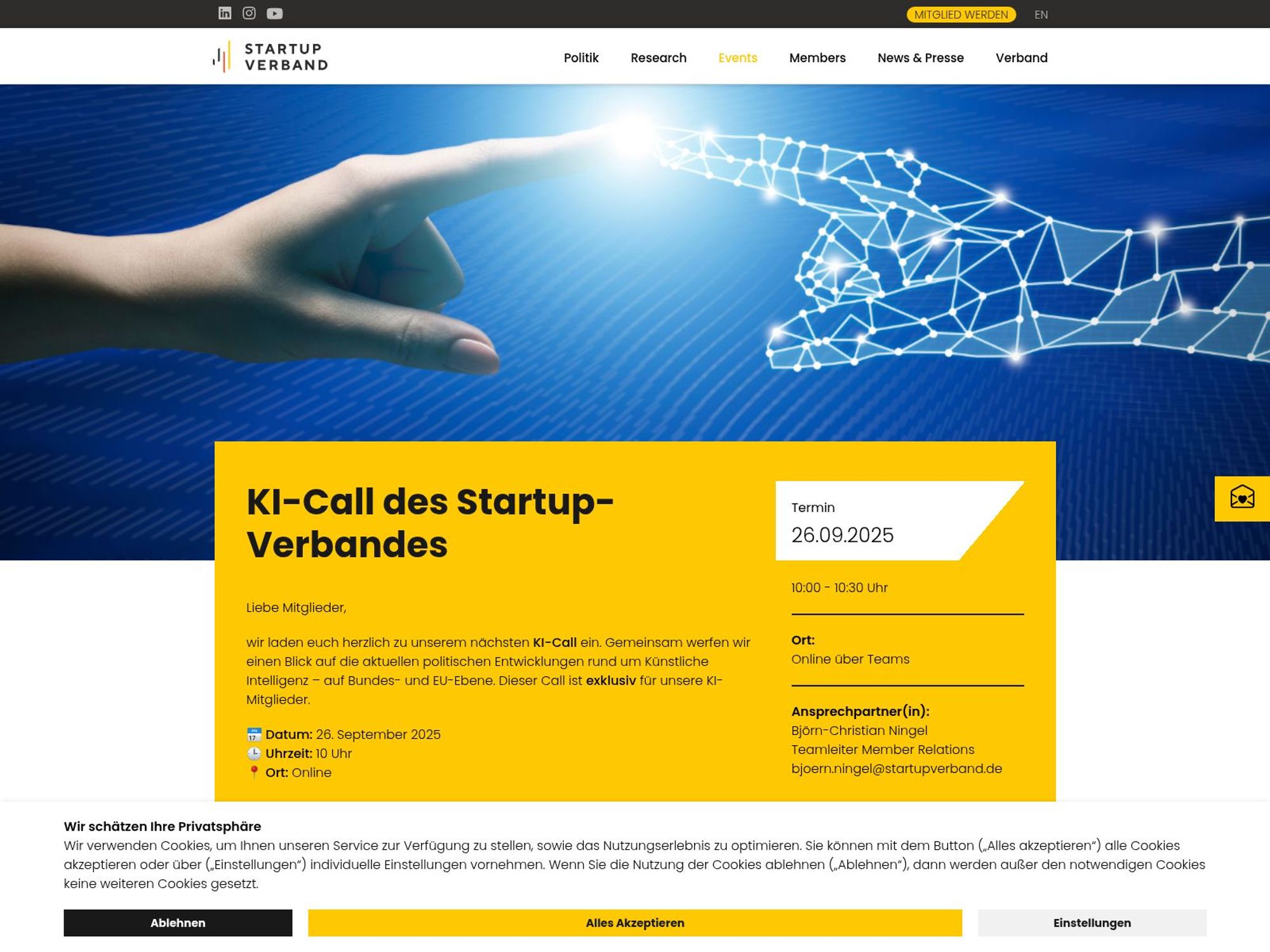 KI-Call des Startup-Verbandes website