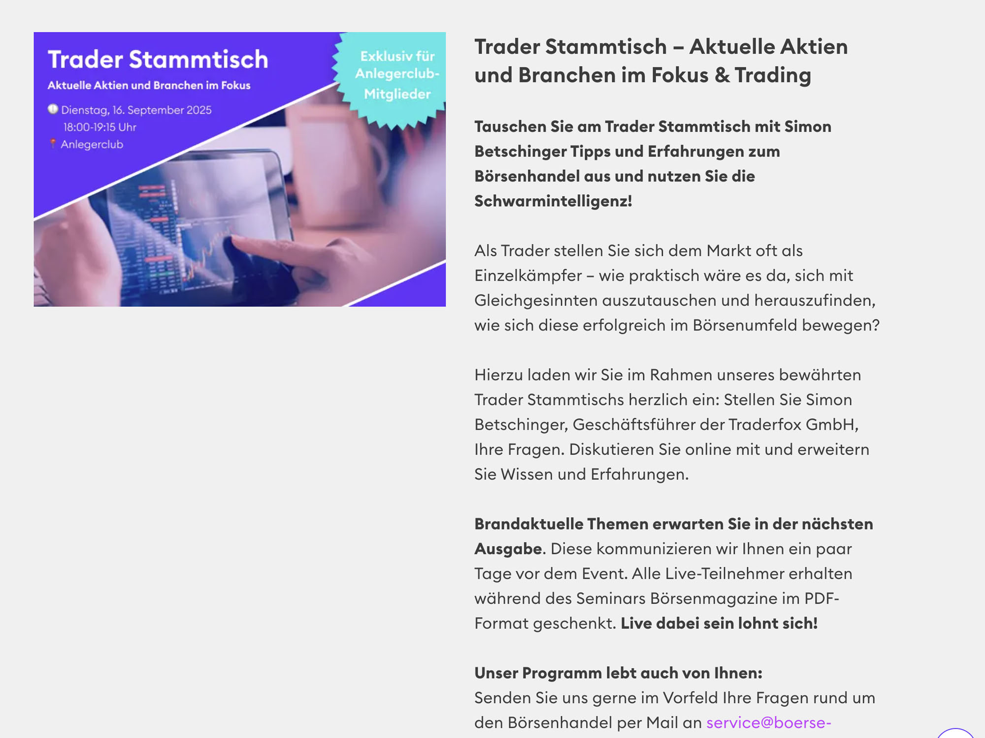 Trader Stammtisch website