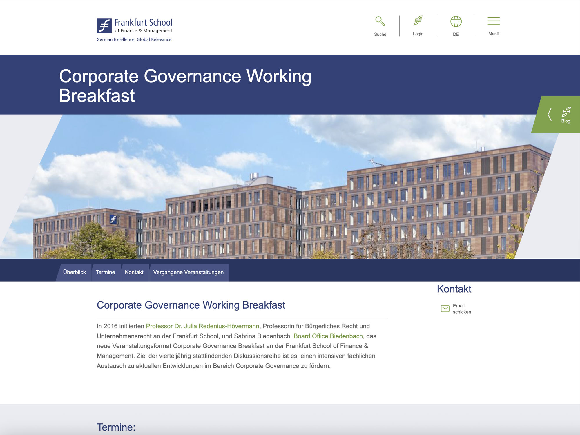 Corporate Governance Working Breakfast website